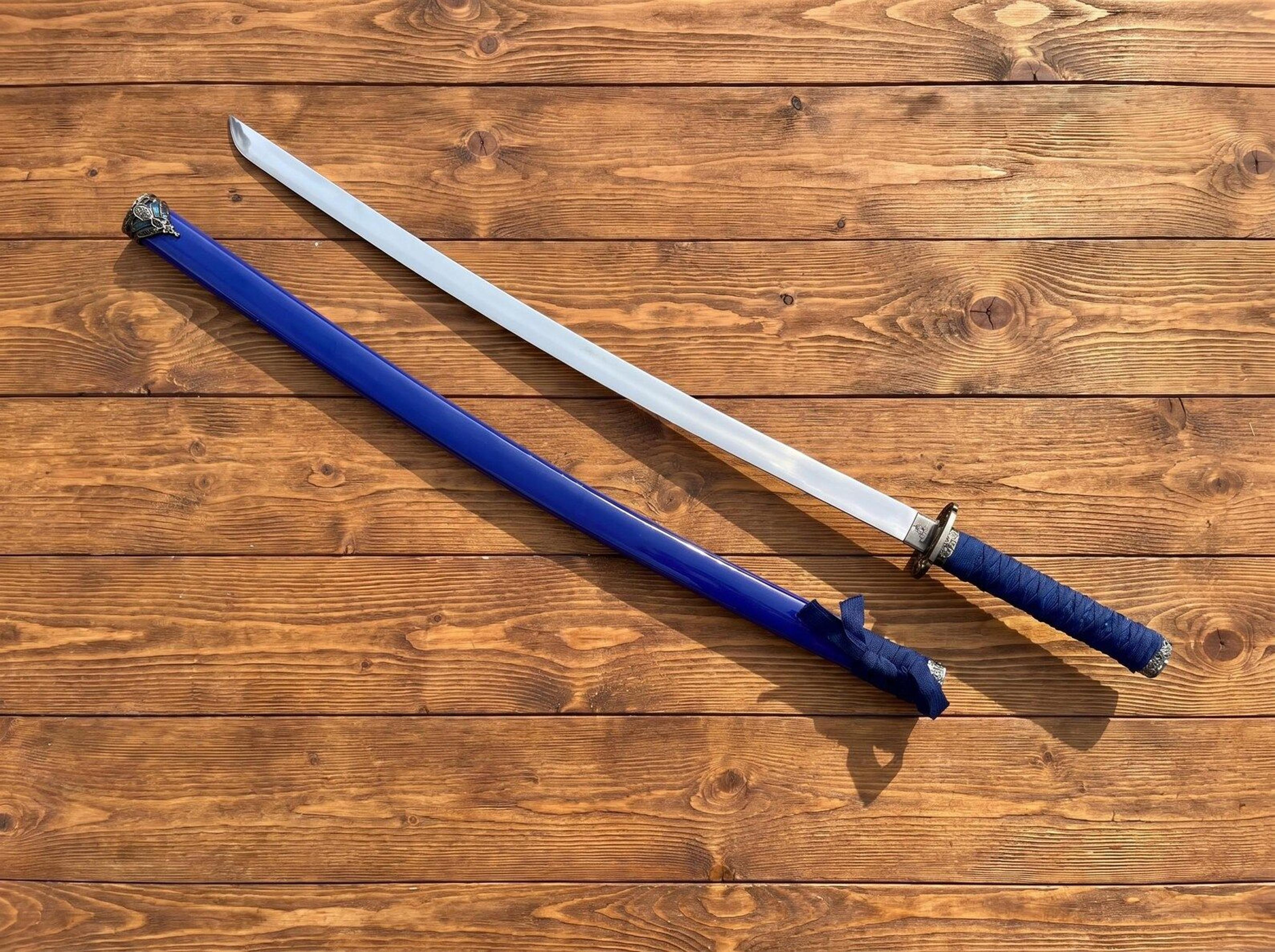 forged blue katana sword | 40 inch stainless steel samurai sword with blue saya | japanese katana replica for collection