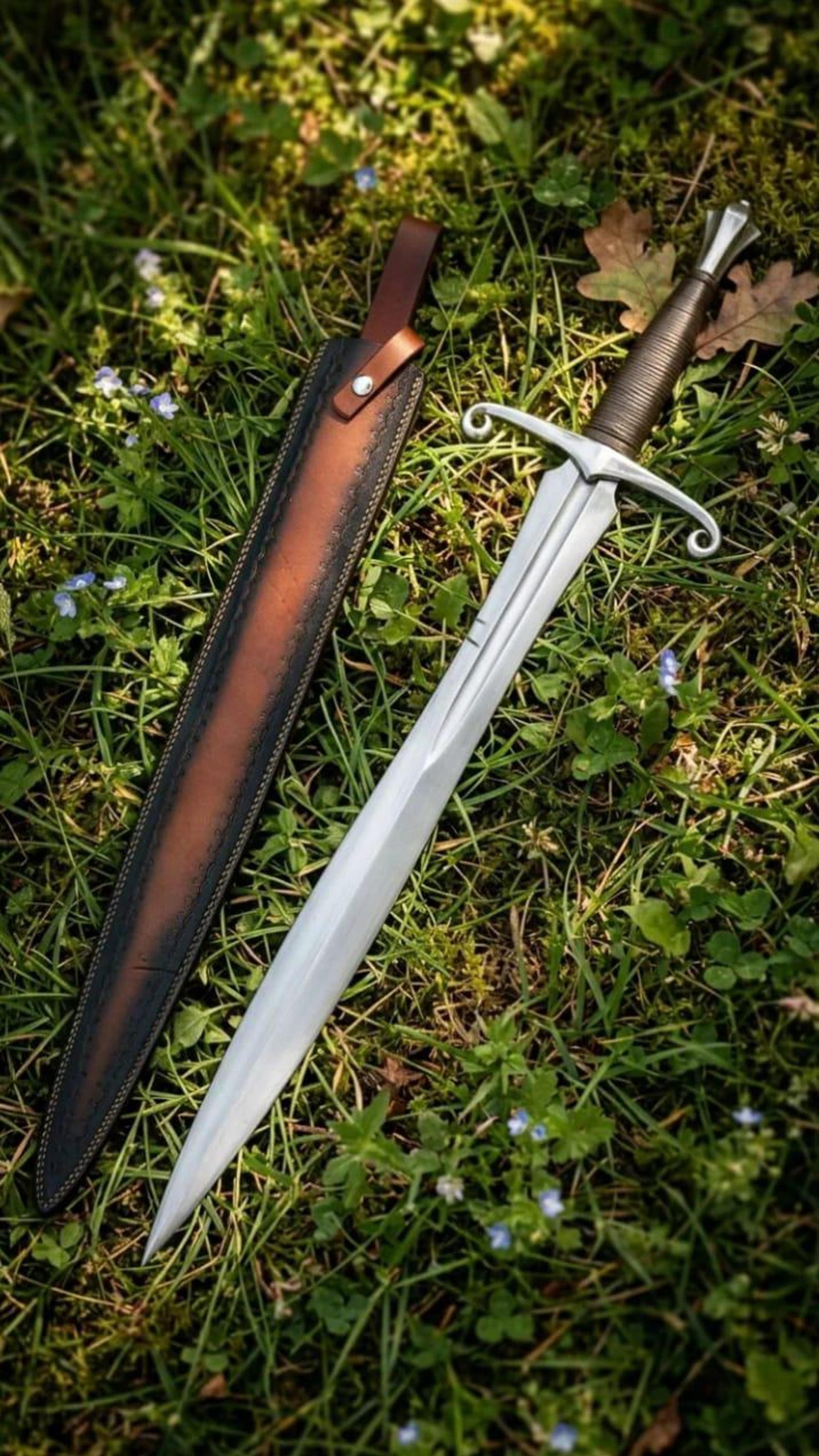 39in handmade medieval arming sword hand forged steel blade leather grip custom made with brown sheath