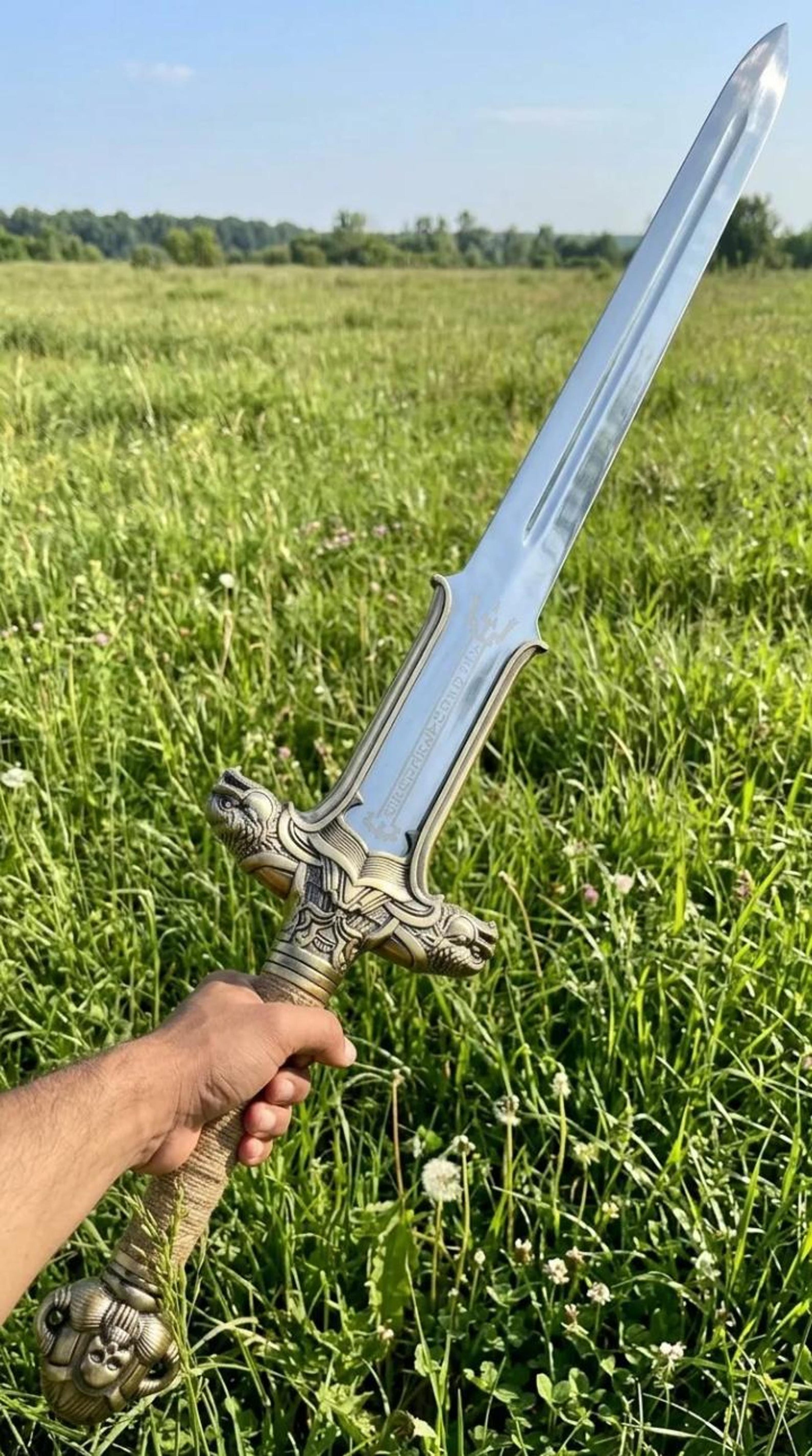 40in handmade royal runic fantasy sword hand forged steel blade antique gold hilt custom made collector piece