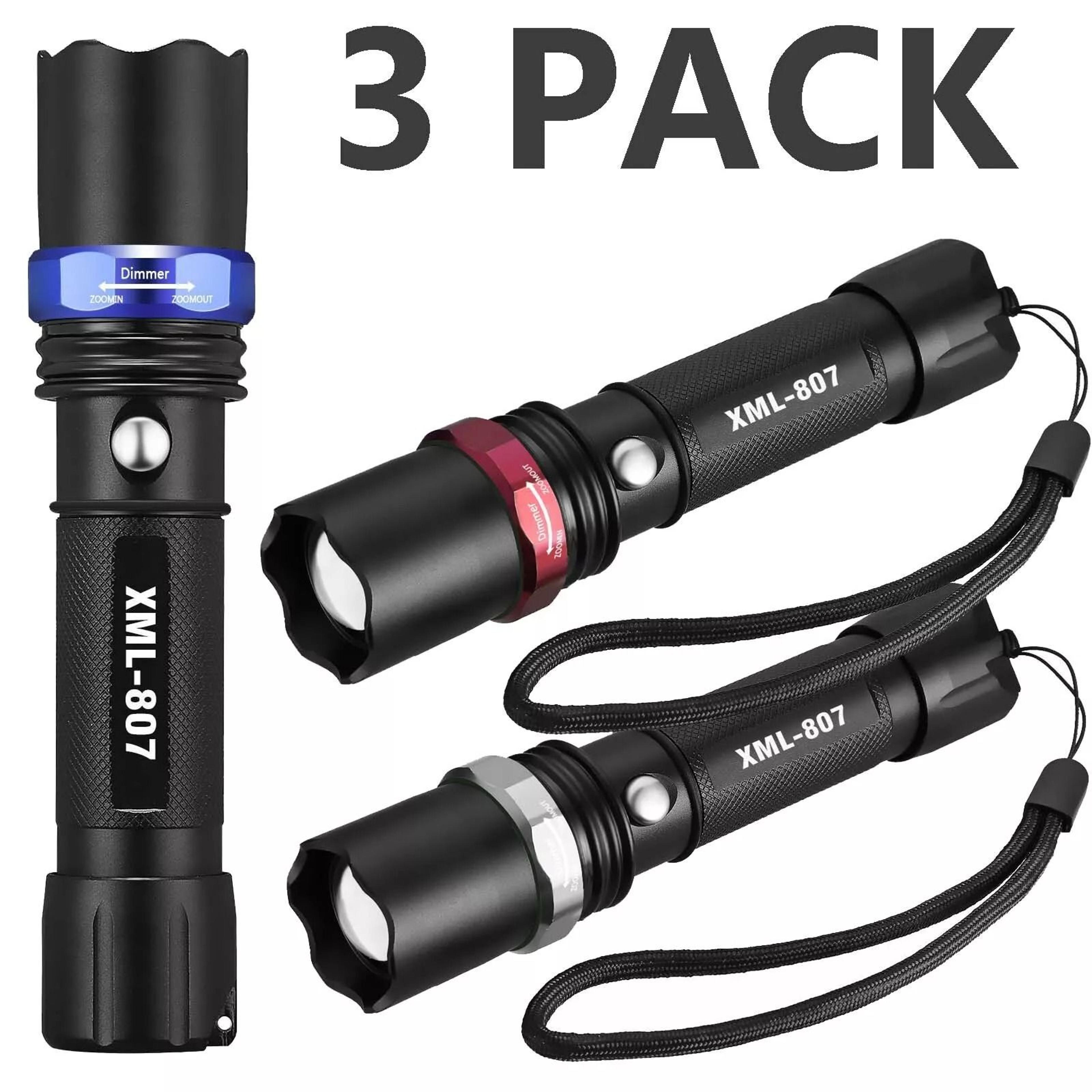super-bright tactical flashlight 5 modes, zoomable 3-pack for camping & emergencies