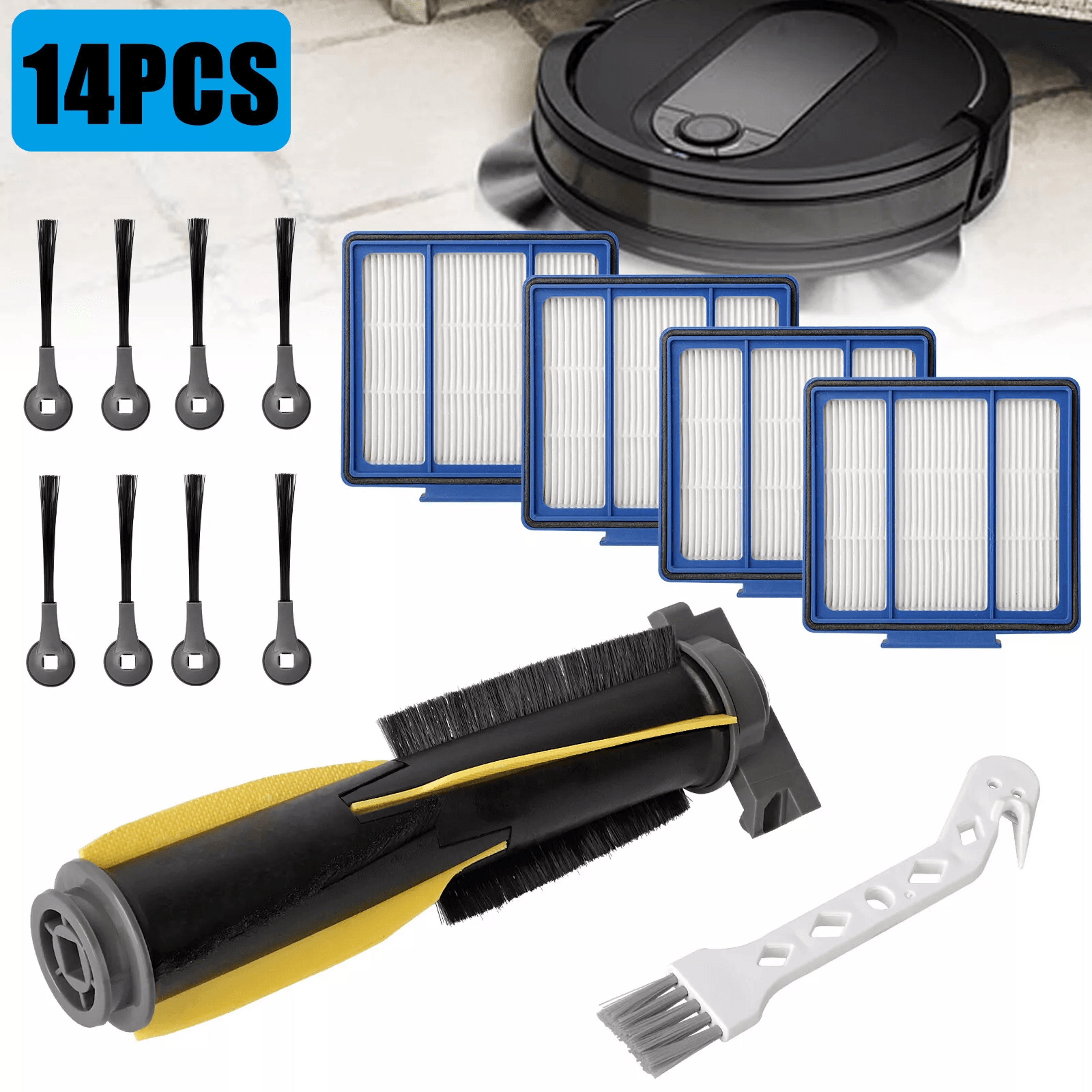 14 pcs robot vacuum cleaner replacement parts kit for shark hepa filter, side brush, roller brush set