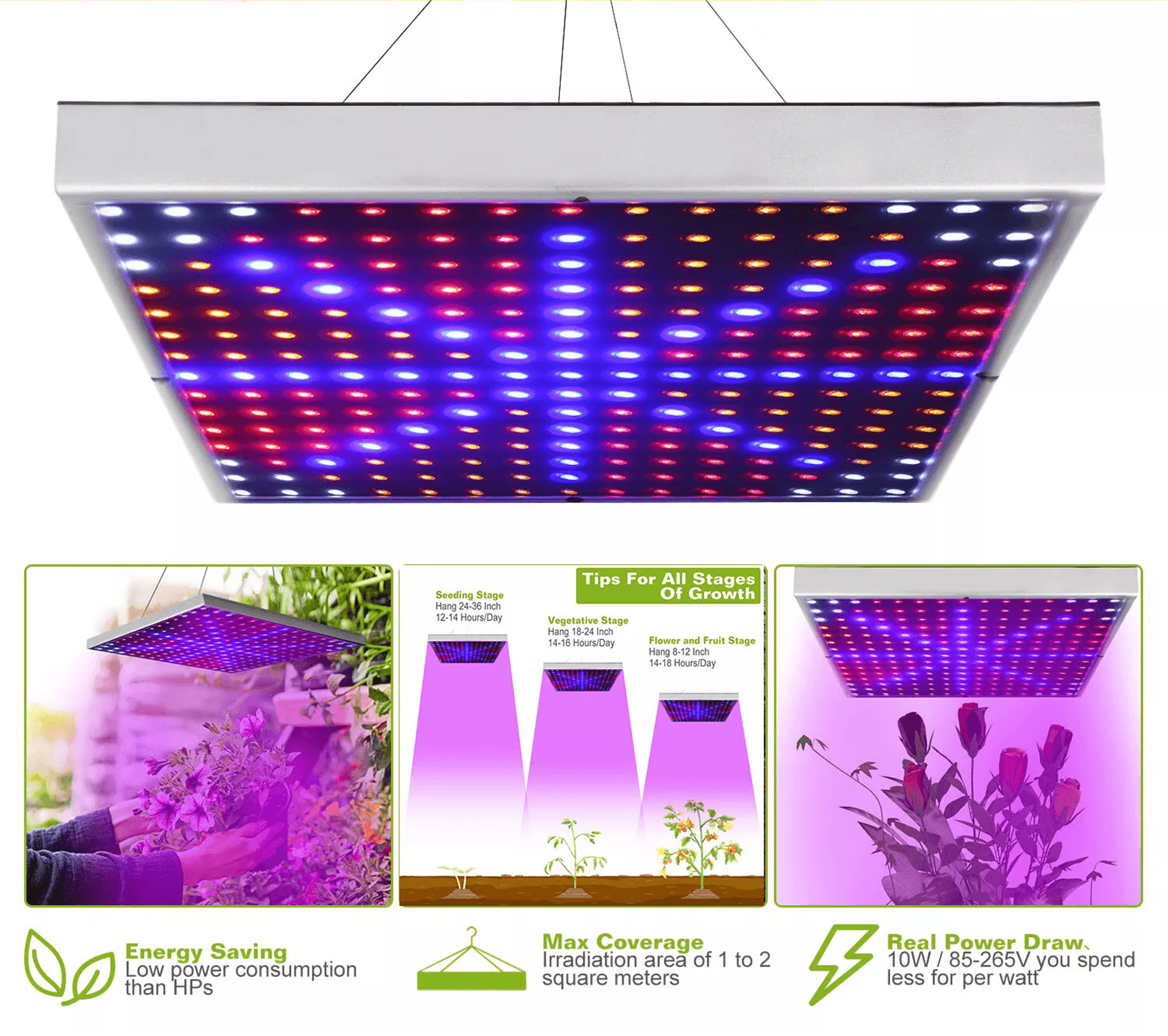 full spectrum led grow light for indoor plants, hydroponic panel lamp for vegetative & flowering growth