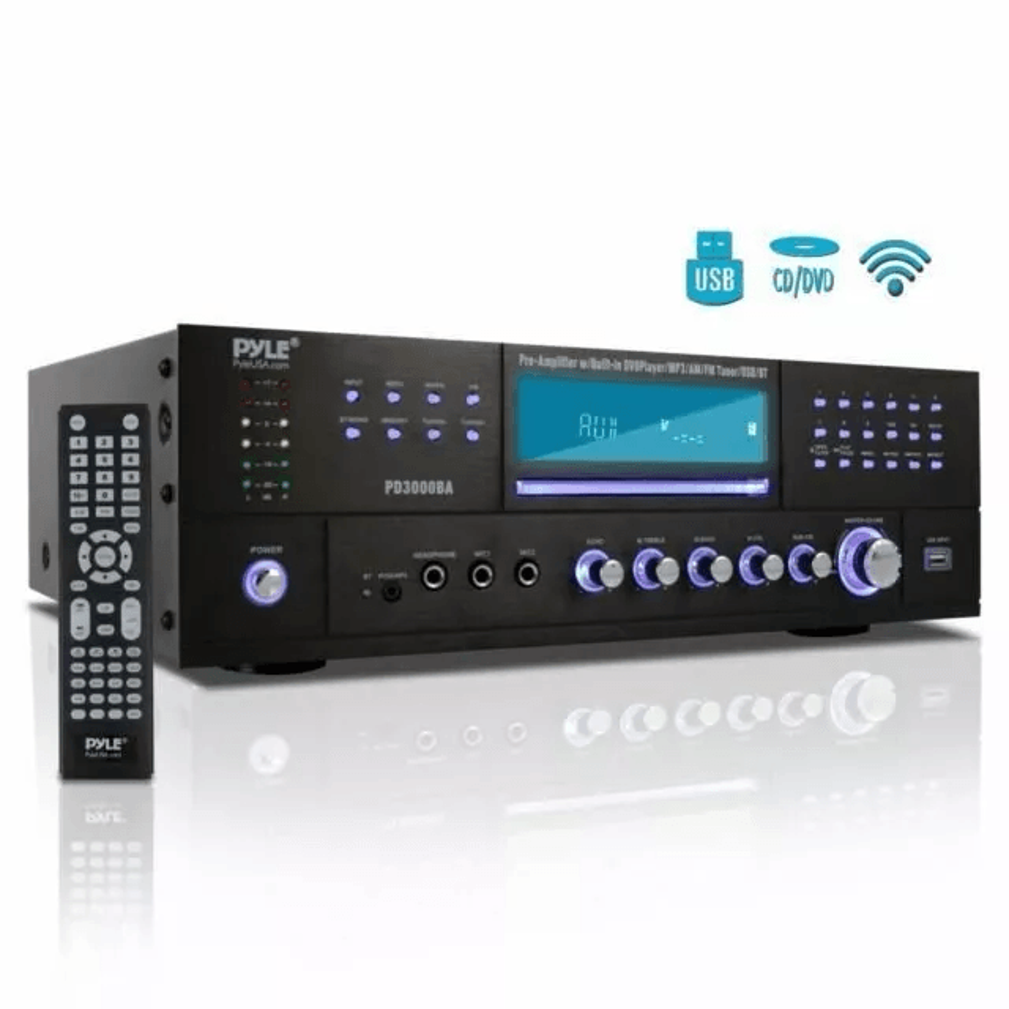 bluetooth channel stereo receiver amplifier with cd dvd player, usb/sd, am/fm, subwoofer out – home theater audio system