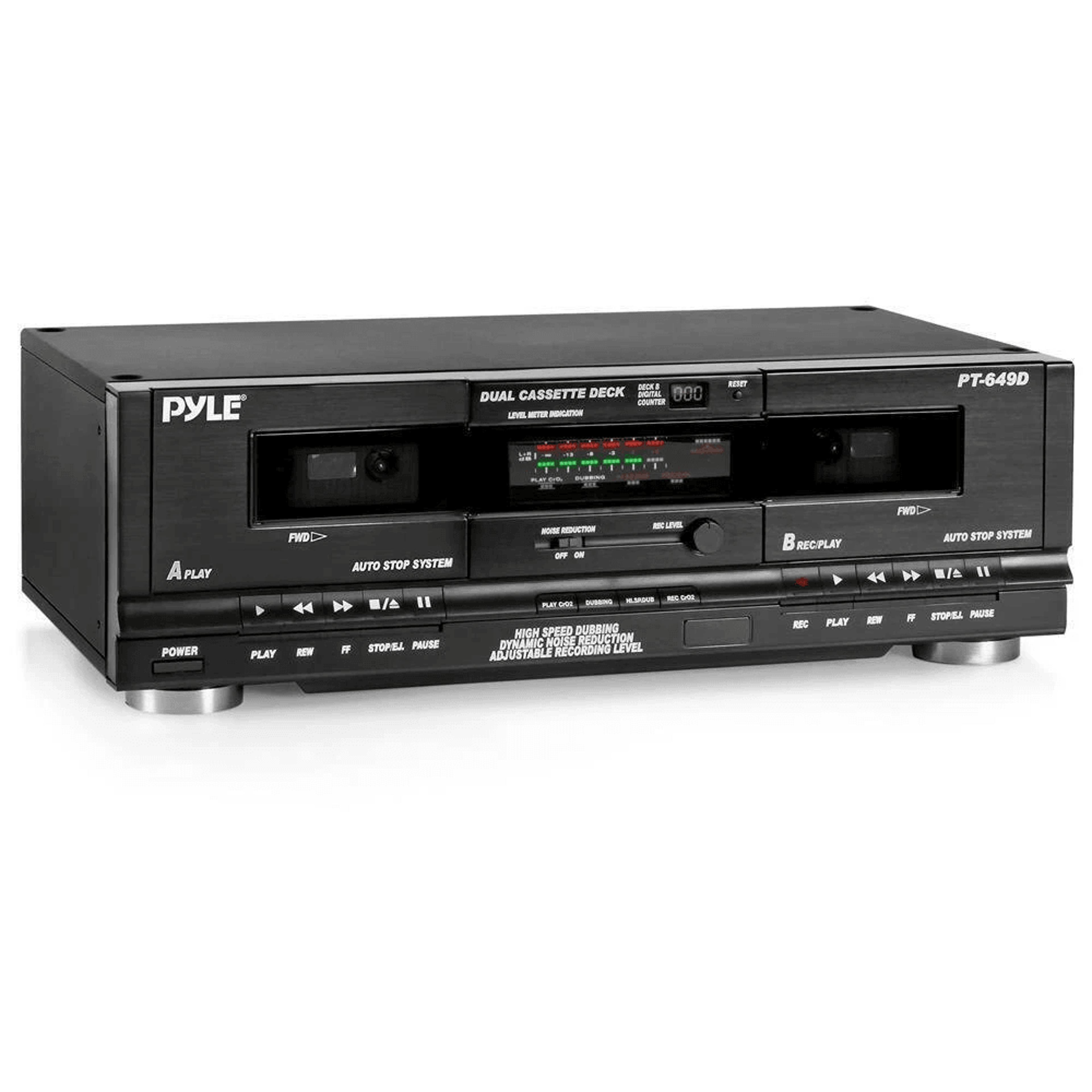 pyle dual cassette deck, stereo audio recorder with noise reduction & rack mount