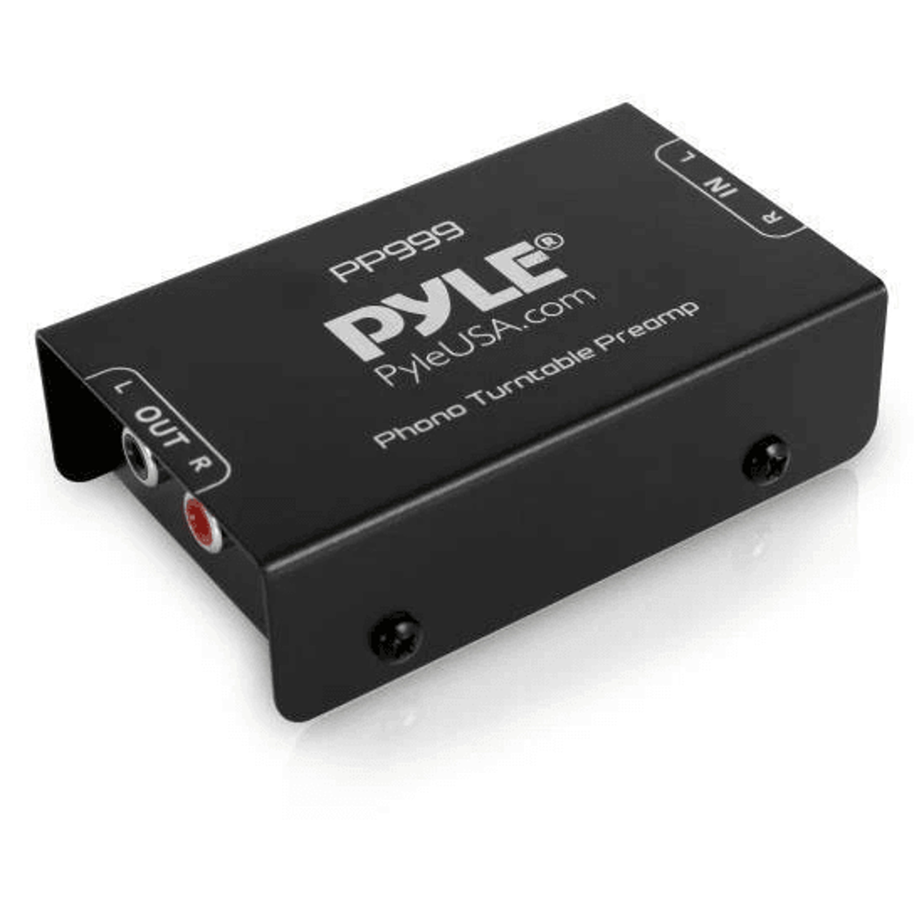 pyle pro phono turntable pre-amplifier, hi-fi audio preamp for mm turntables with rca input & output, ground terminal