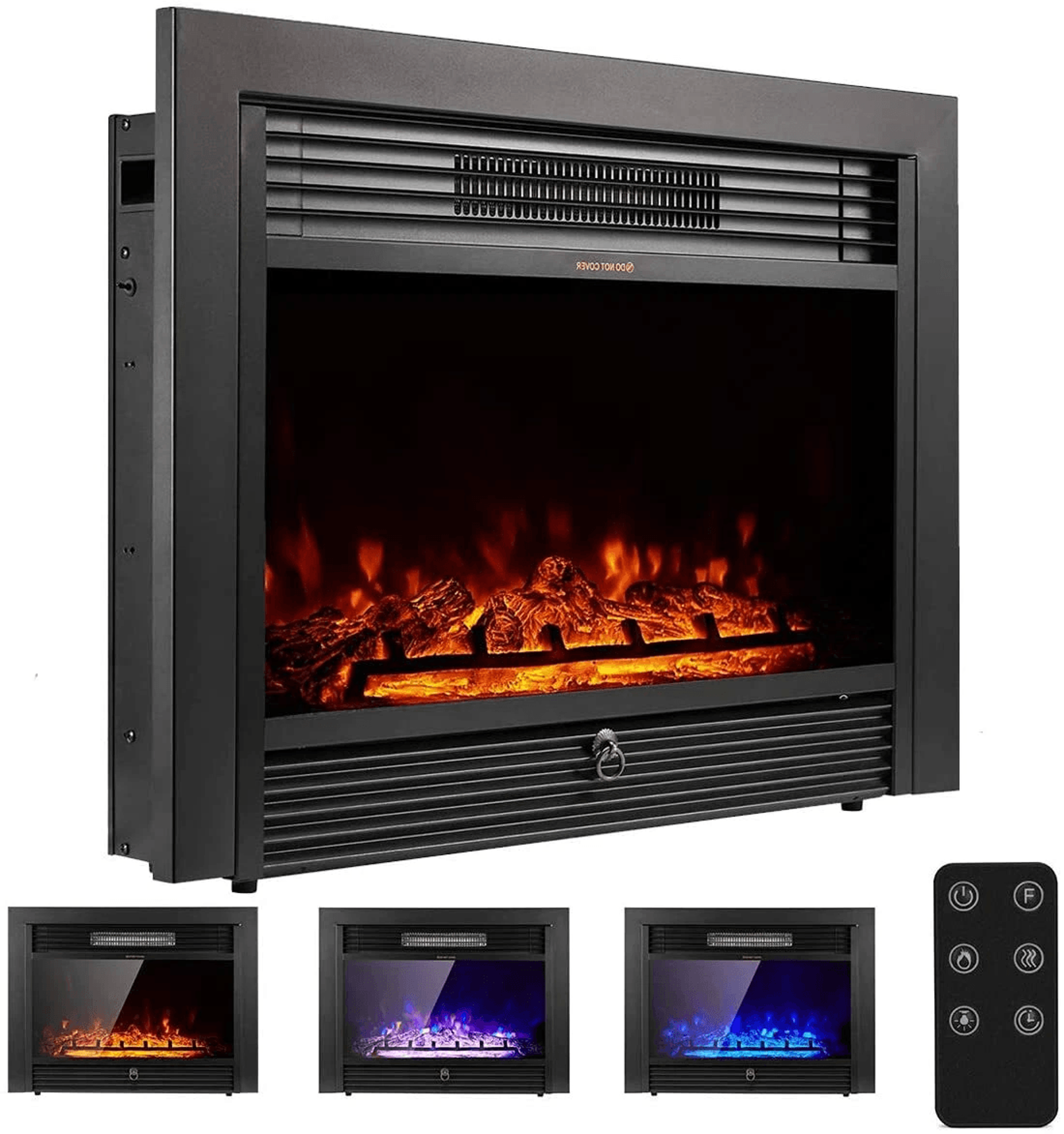 electric fireplace insert – 3-color flame, 750w/1500w heater, remote & timer, wall-mounted recessed design