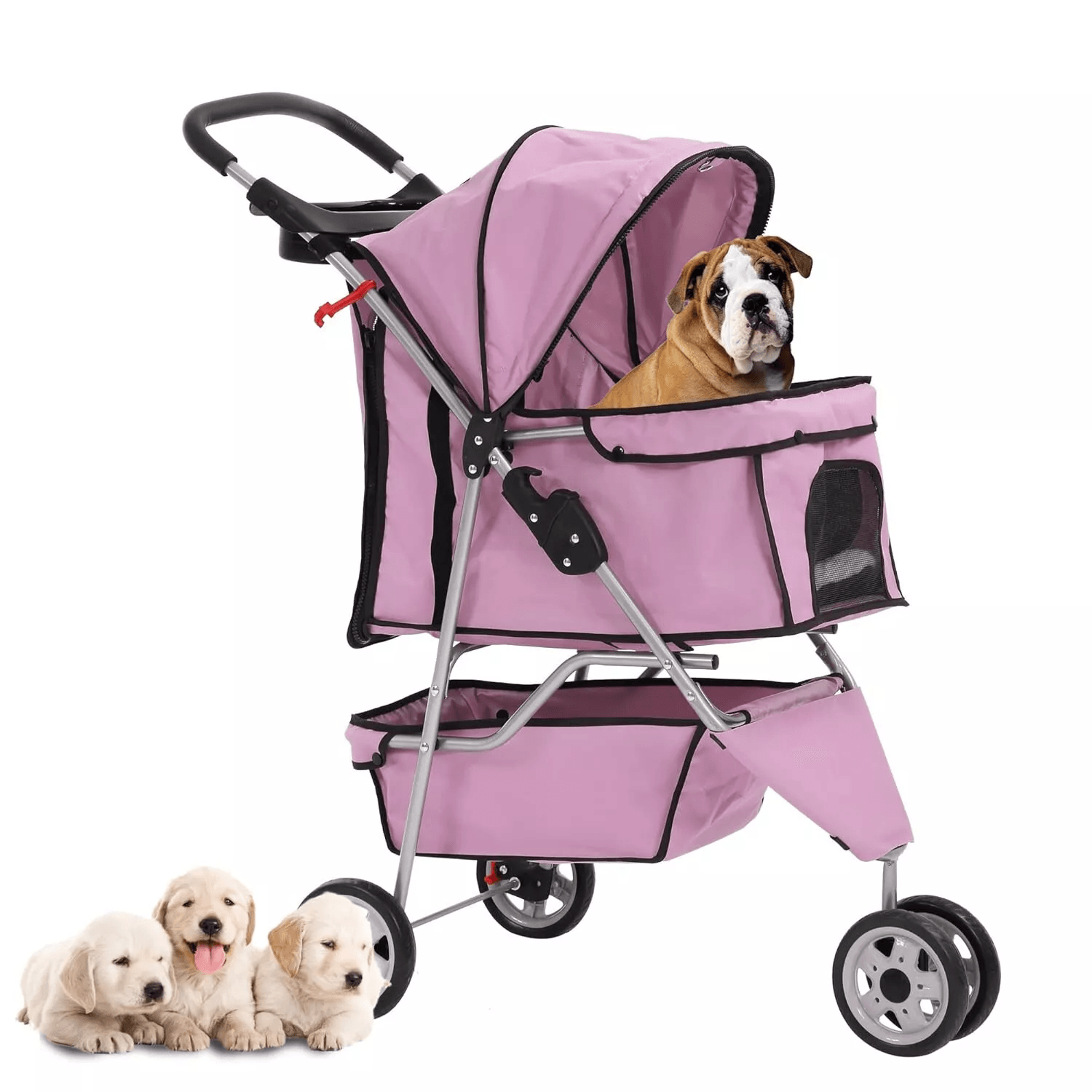 new pink pet stroller cat dog cage 3-wheel folding travel carrier for pets lightweight, waterproof dog stroller