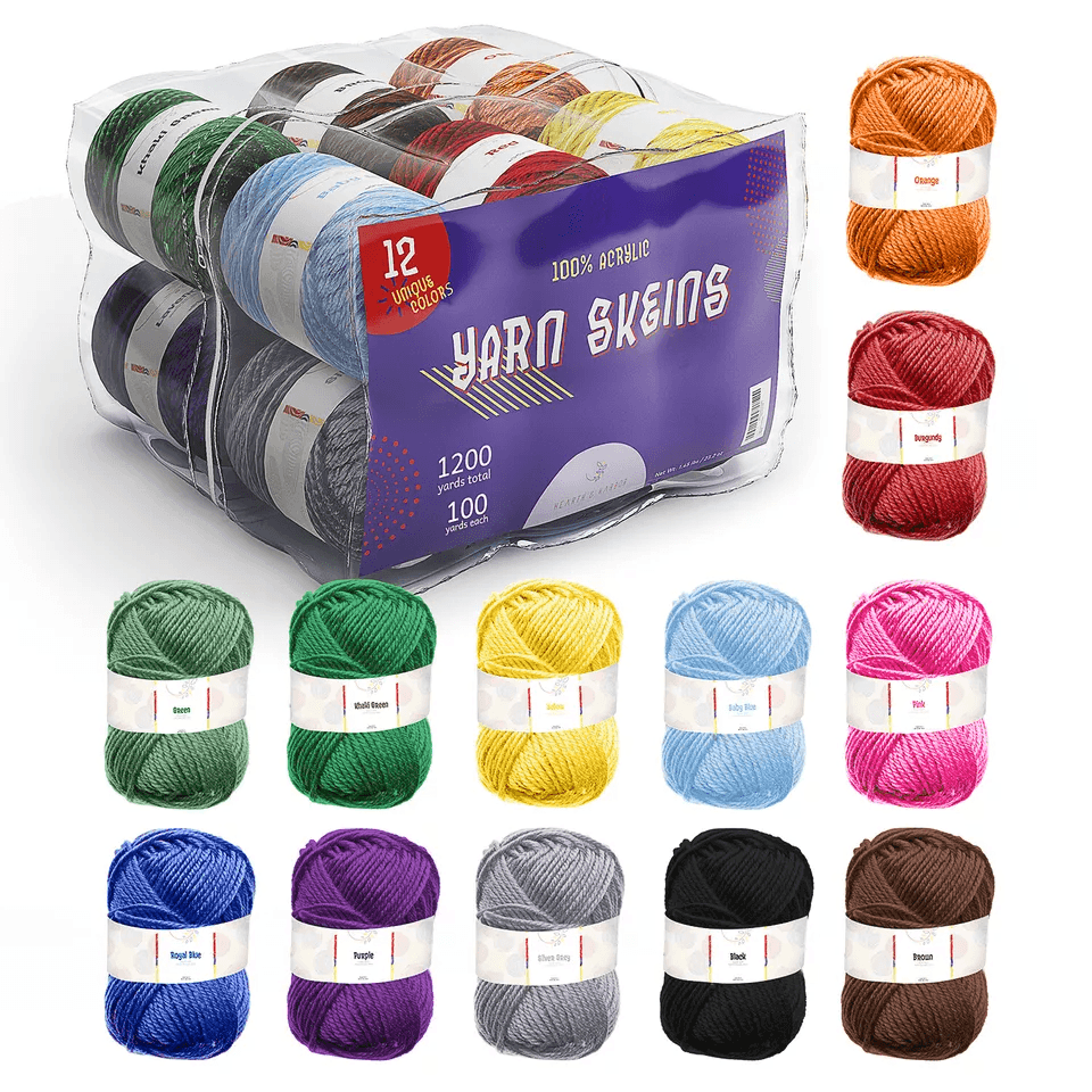 multicolored acrylic yarn skeins set for crocheting, soft knitting yarn for beginners, arts & crafts, and classroom ste