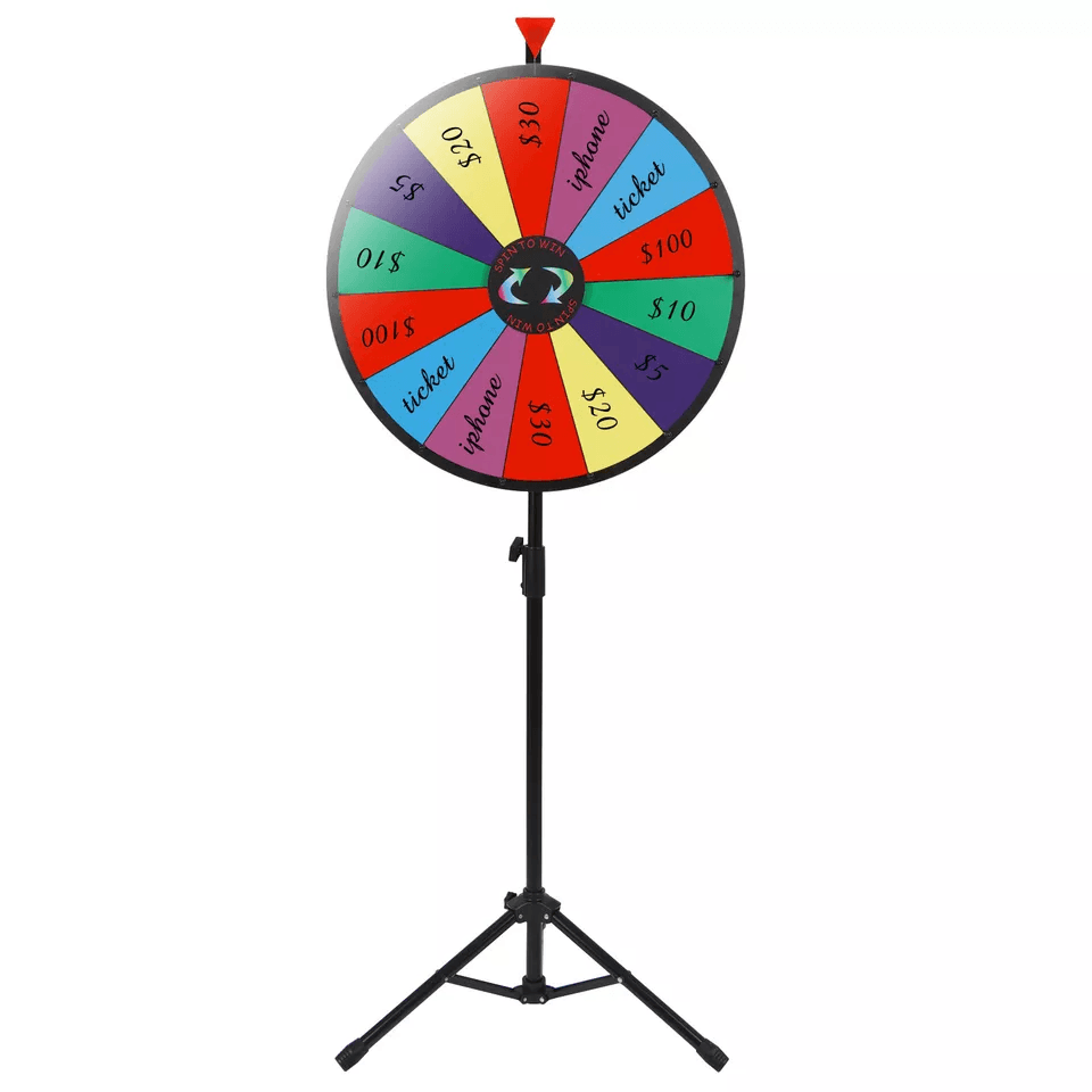 durable prize wheel with slots color spinning wheel w/ adjustable tripod floor stand, perfect for promotions & events