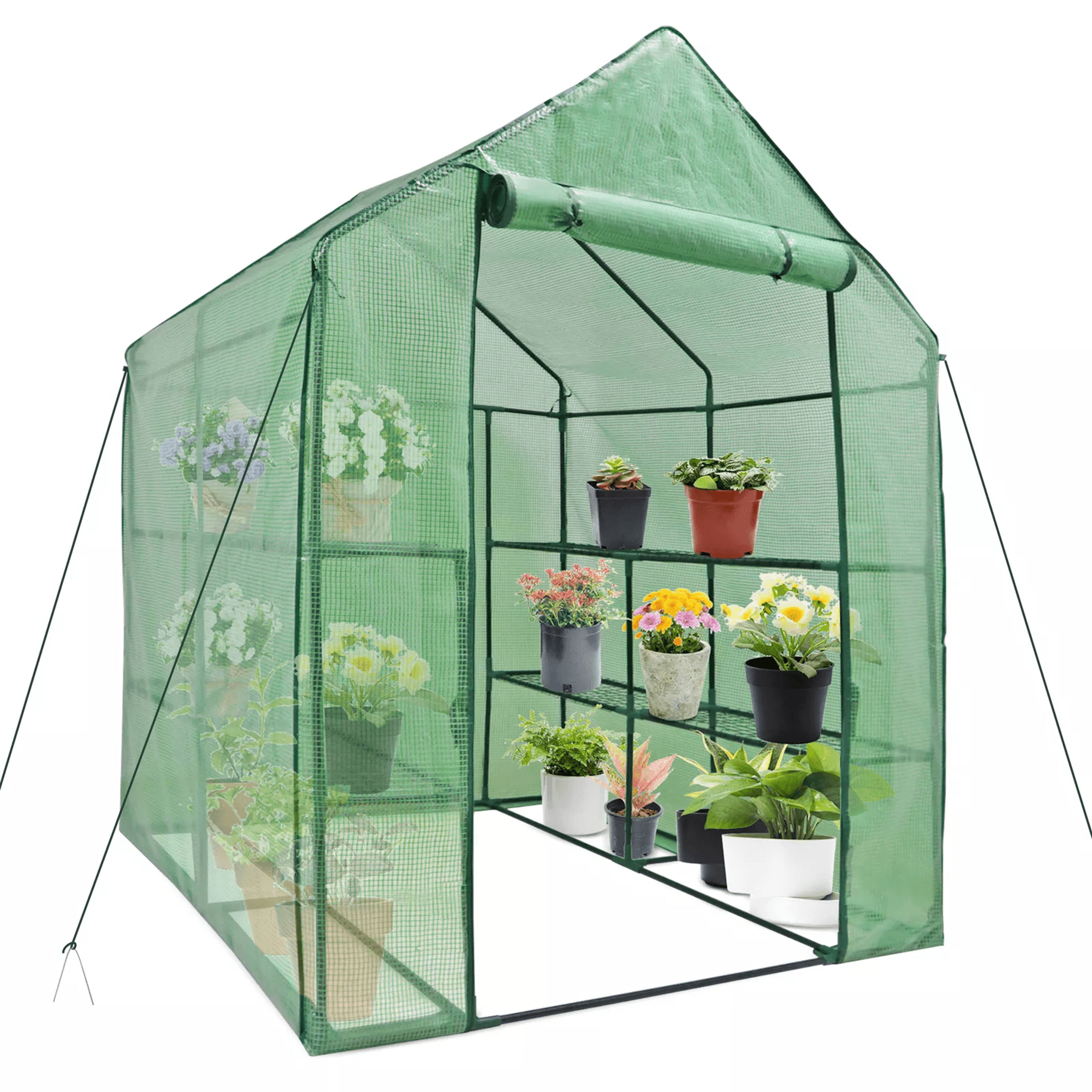 walk-in mini greenhouse with 8 shelves, portable garden planter house