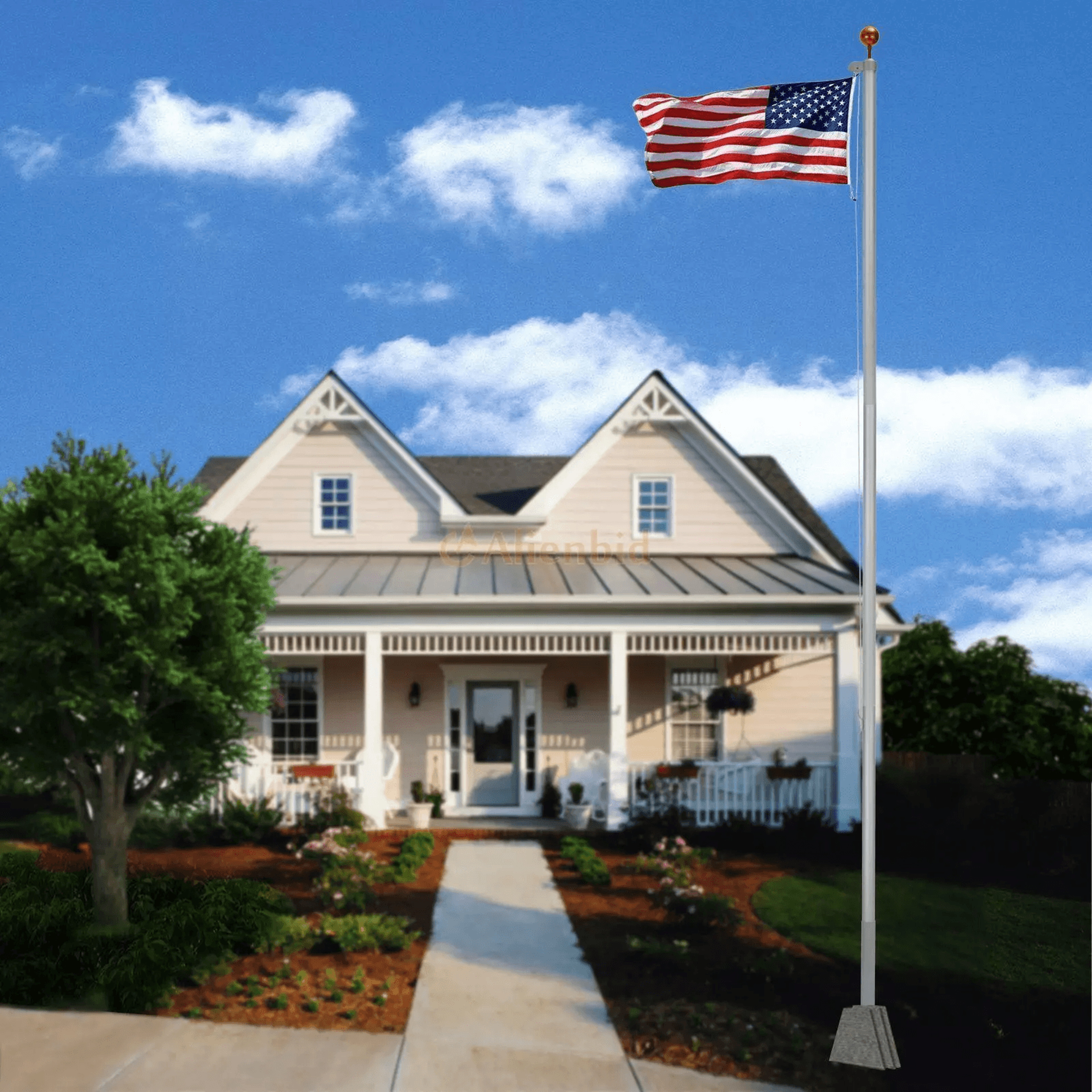 sectional aluminum flagpole kit, heavy-duty outdoor in-ground flag pole with gold ball finial