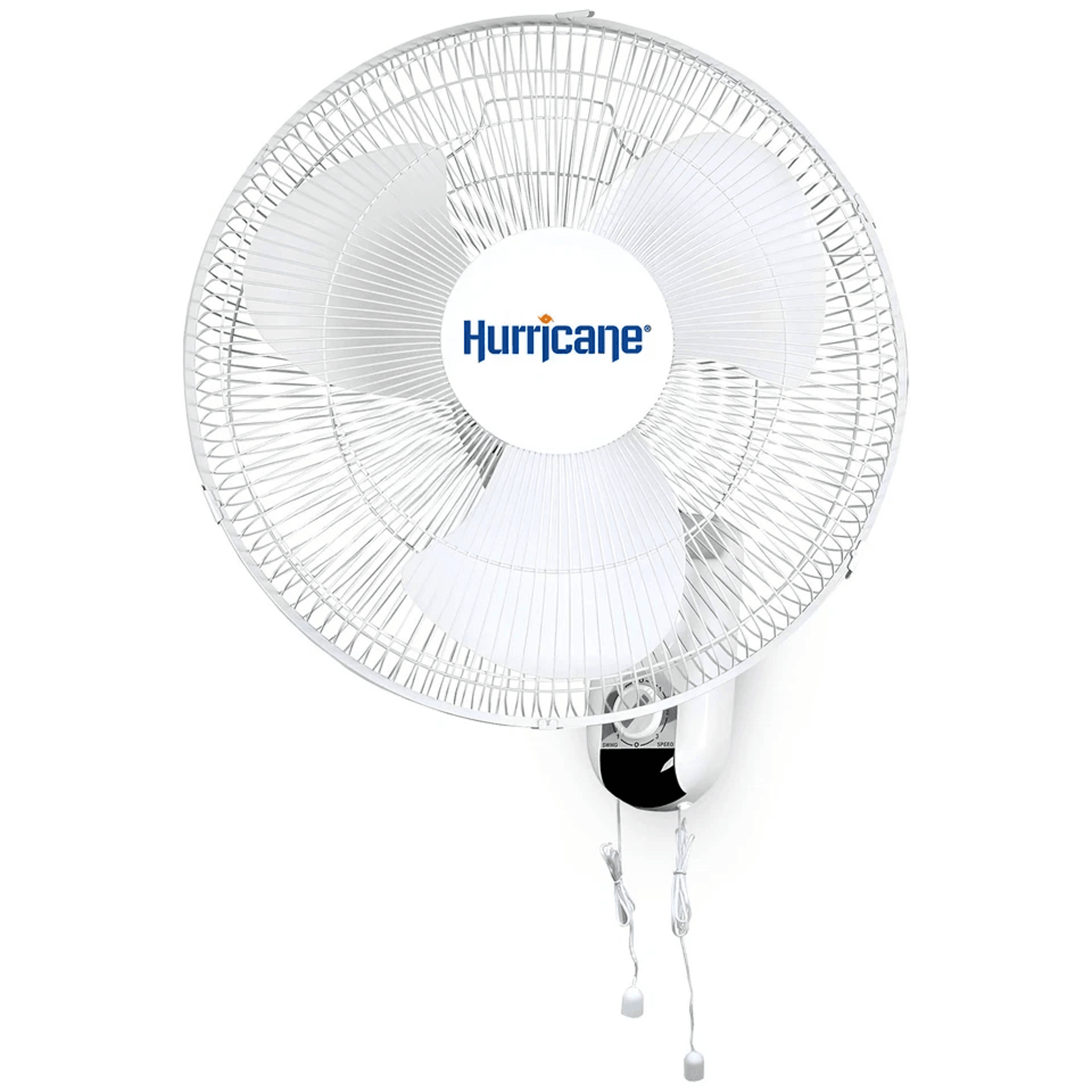wall mounted hurricane classic oscillating fan, rotateable , speed pull cord control, quiet motor for garage & home use