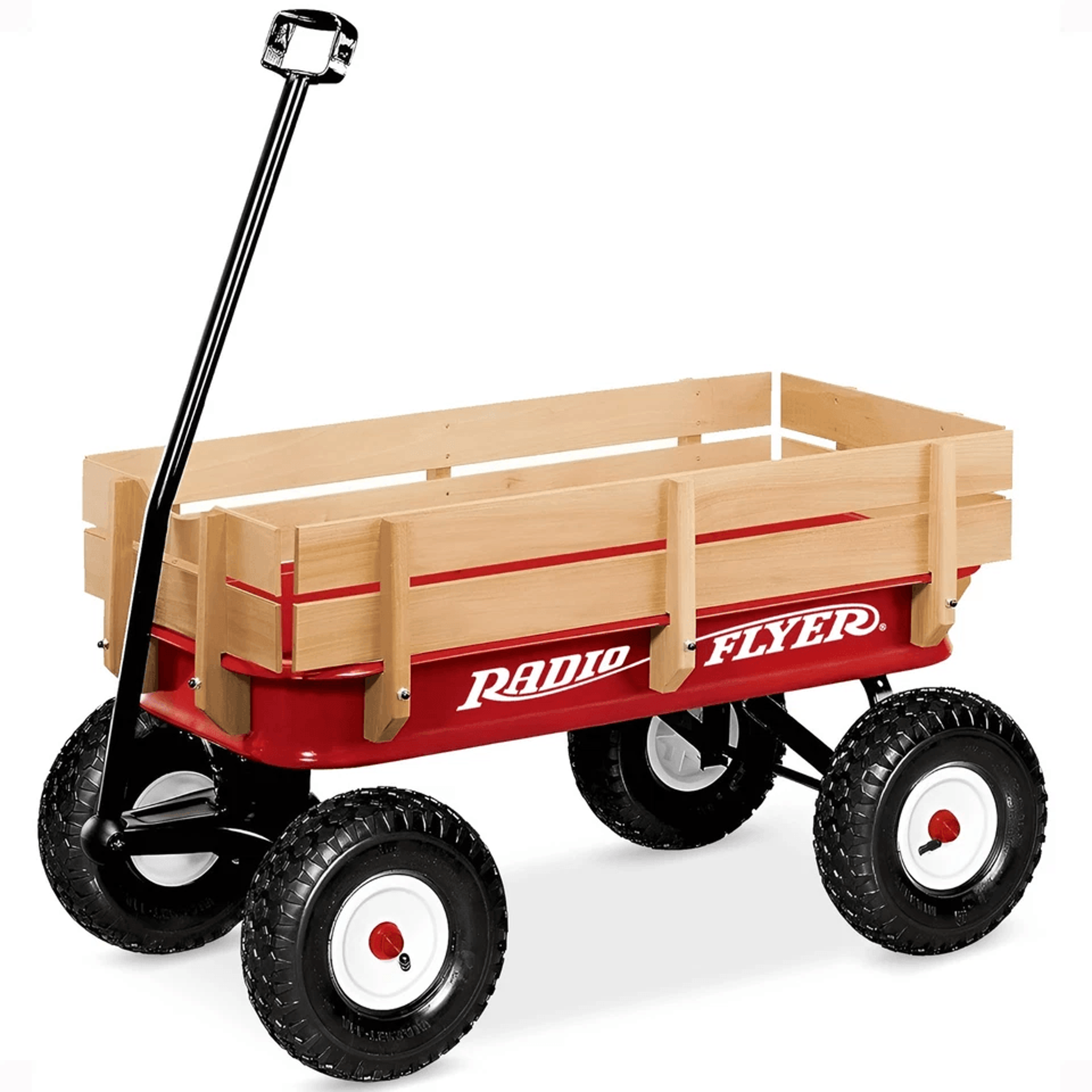 radio flyer red all terrain steel & wood wagon, classic full size pull along wagon withair tires for kids & outdor us