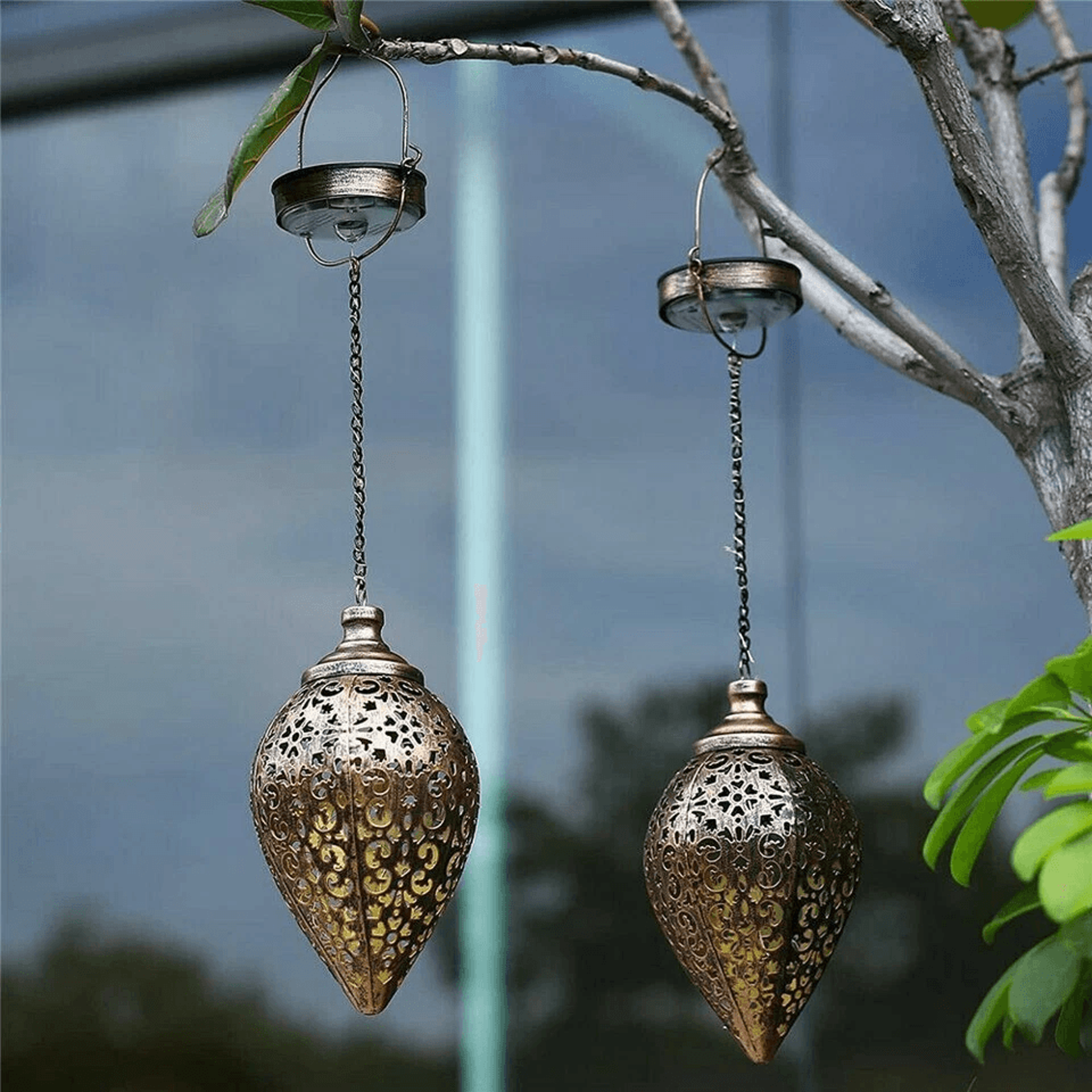 solar power led hanging lantern light – metal garden yard decor lamp, rechargeable outdoor patio lighting