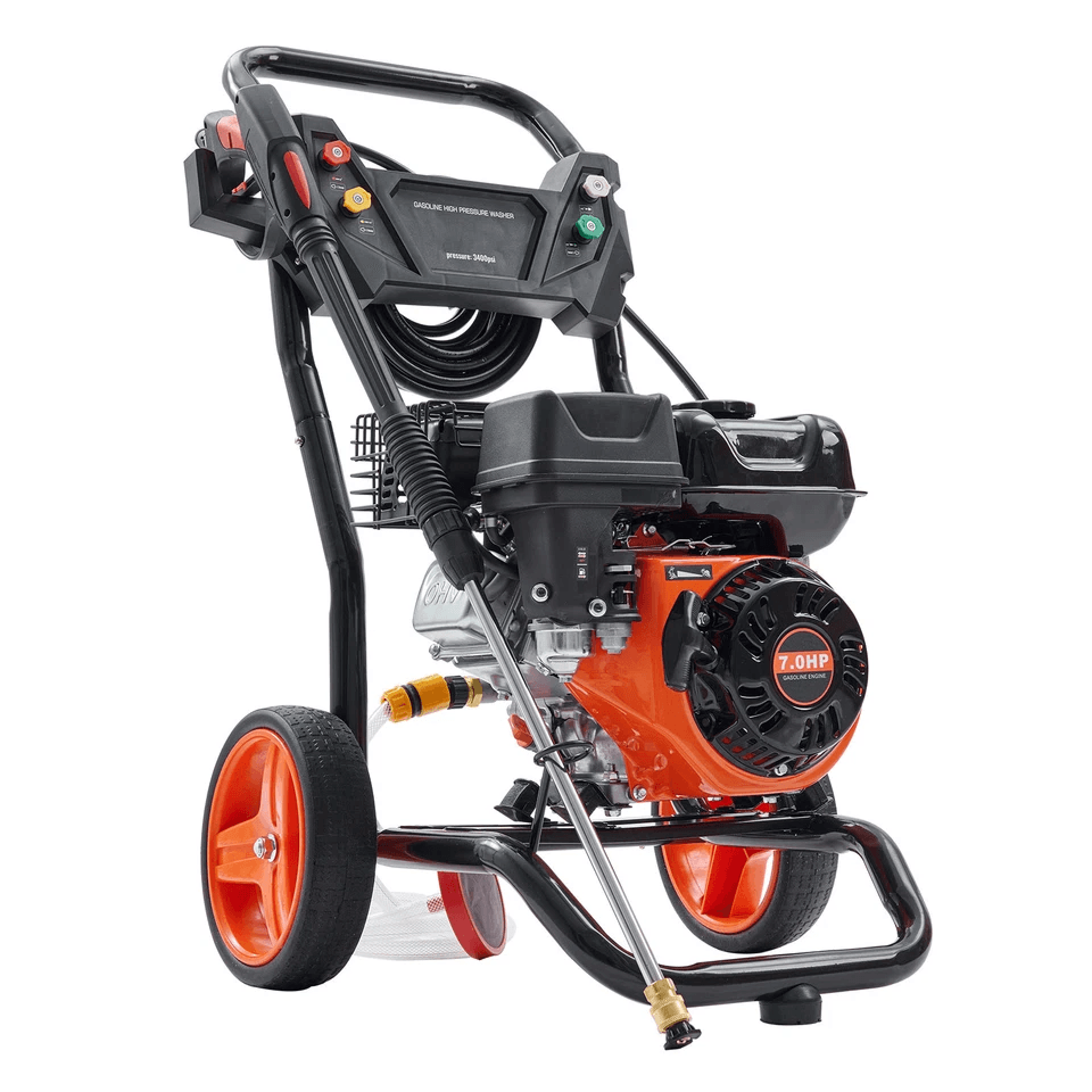 gas powered pressure washer, 5 nozzles, heavy-duty outdoor cleaning machine