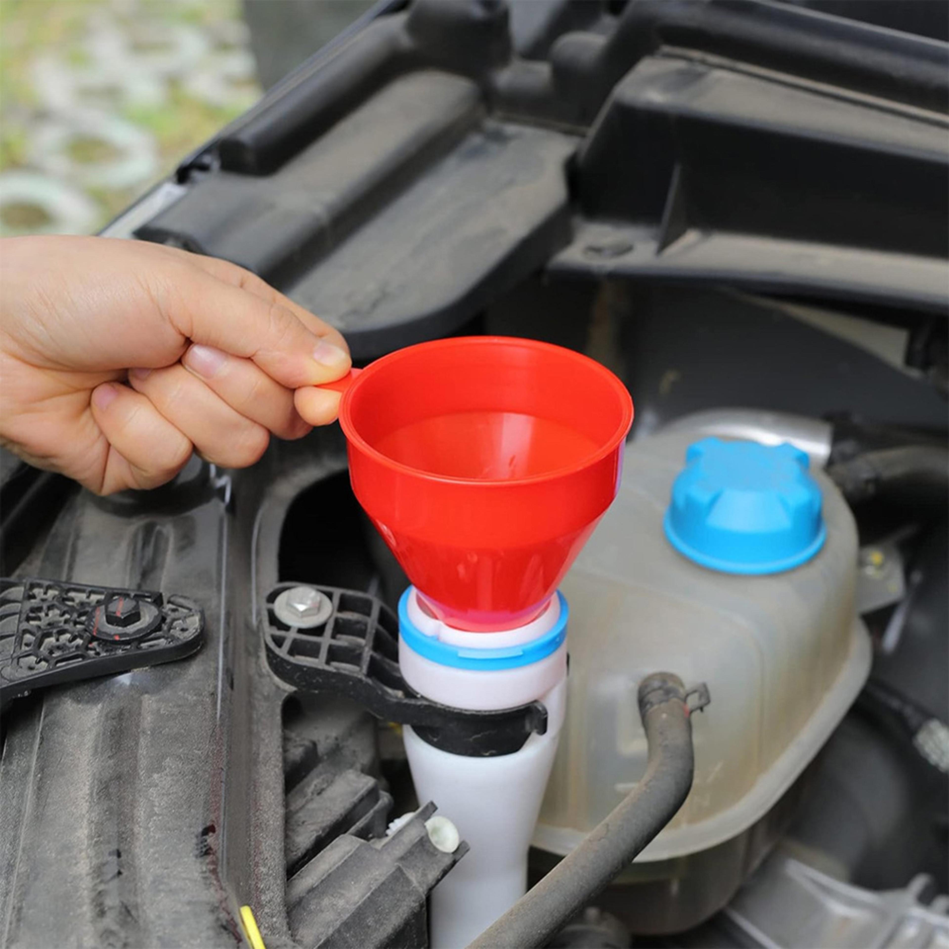 telescopic car fuel funnel with detachable hose for oil, gasoline & engine refills