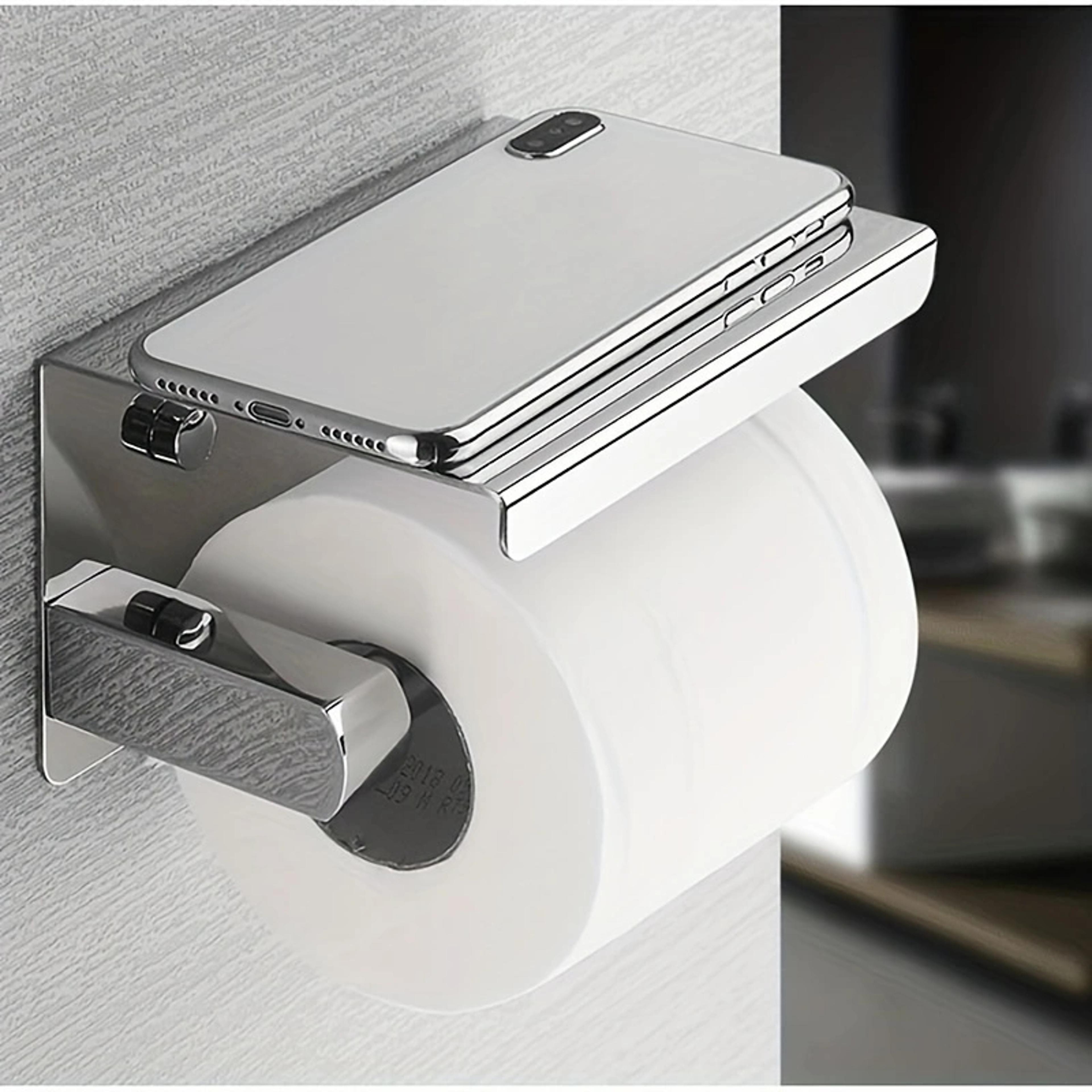 wall mount stainless steel toilet paper holder with phone shelf