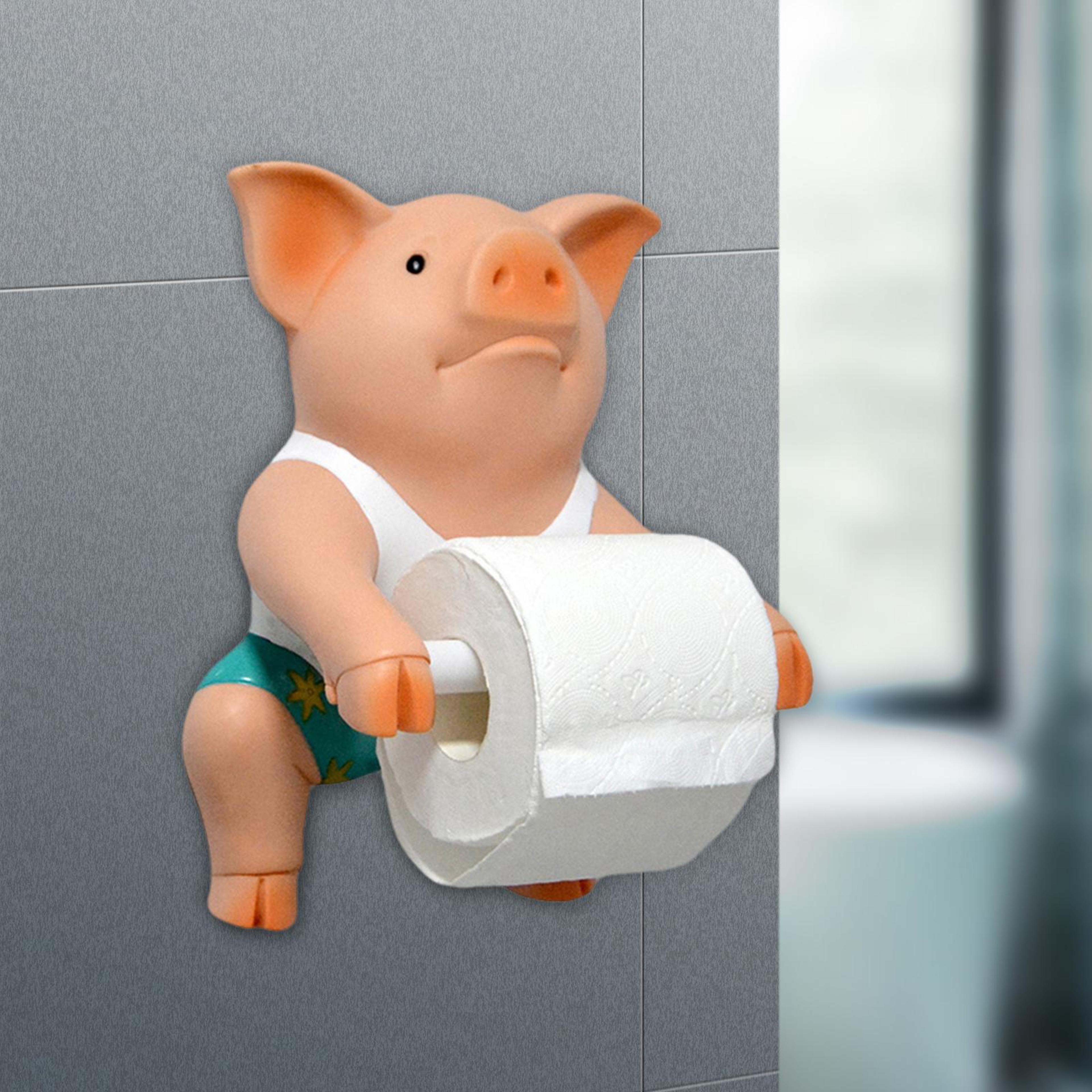 pig wall mounted toilet paper holder funny animal tissue roll organizer for bathroom decor