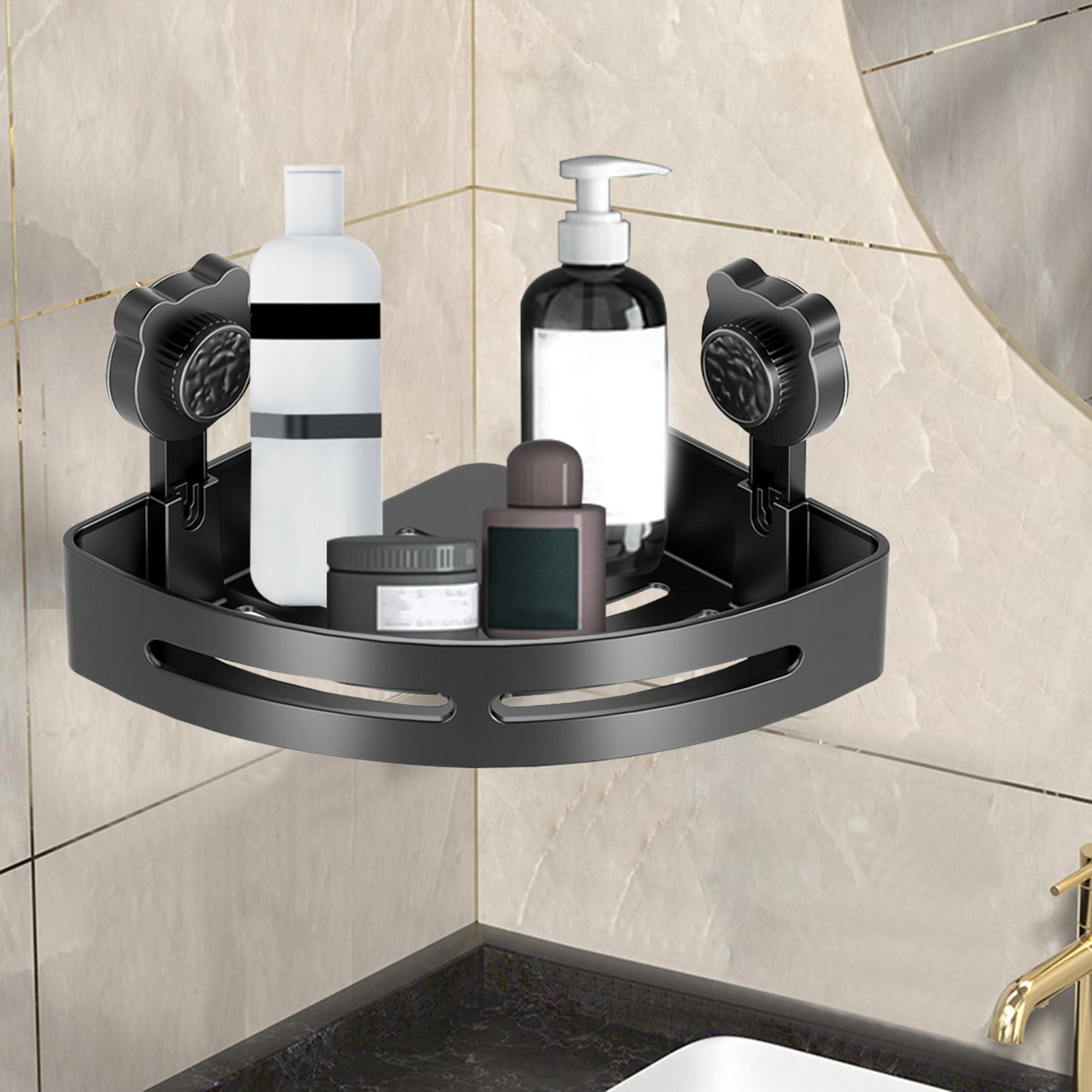 aquacorner suction shower caddy shelf no drill corner bathroom organizer rack