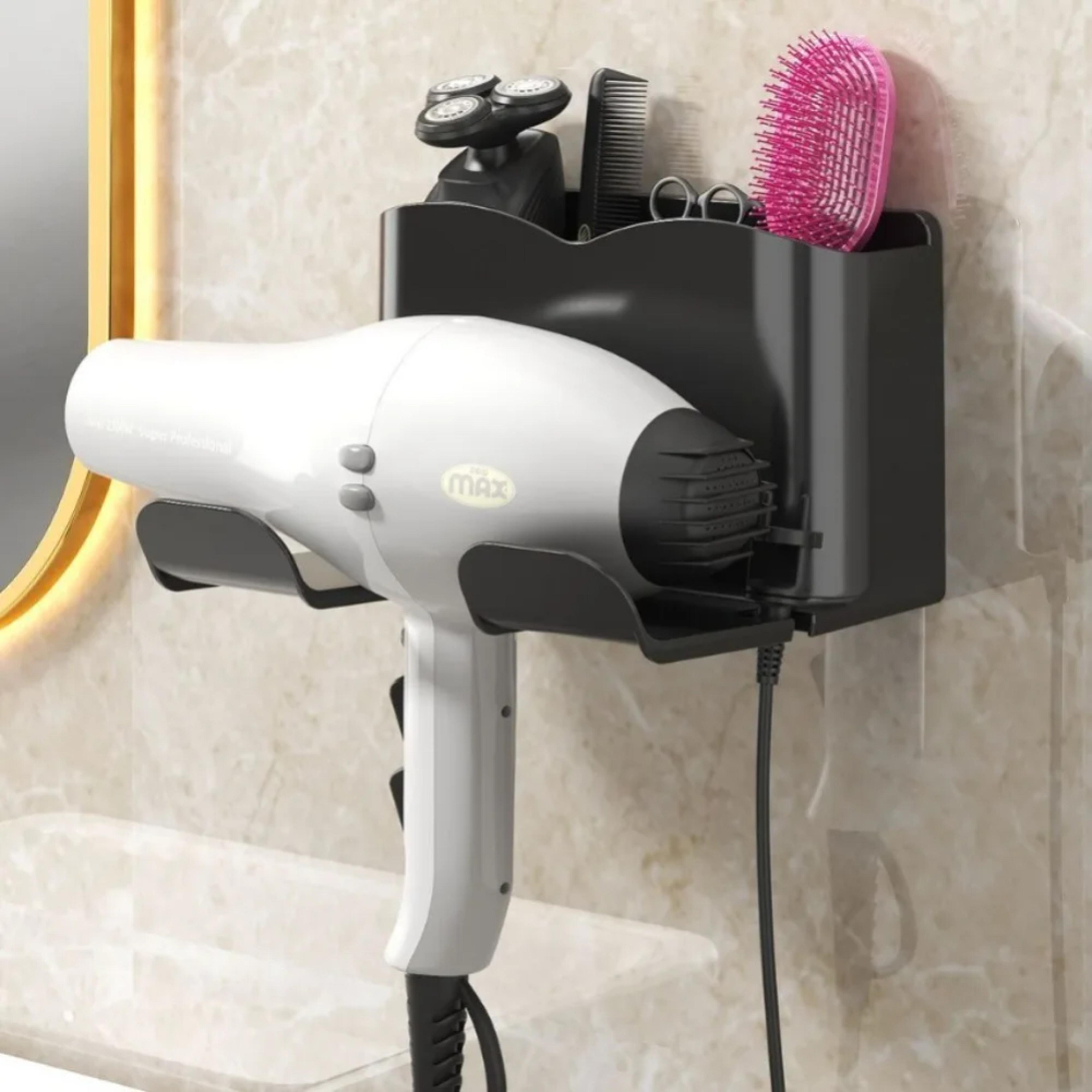 wall mount hair dryer holder & bathroom organizer rack