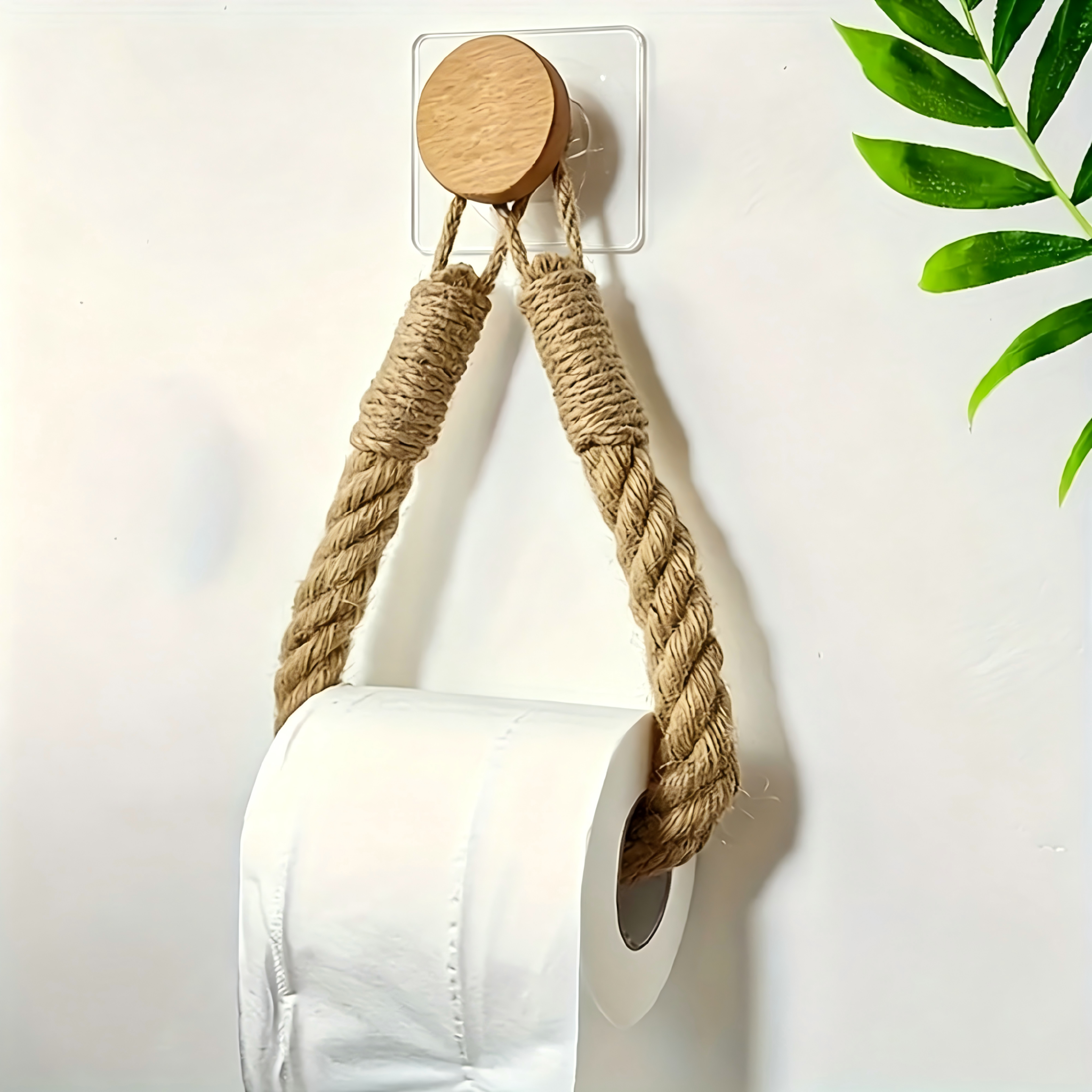 natural hemp rope toilet paper holder & no drill wall mount towel rack with bathroom storage shelf