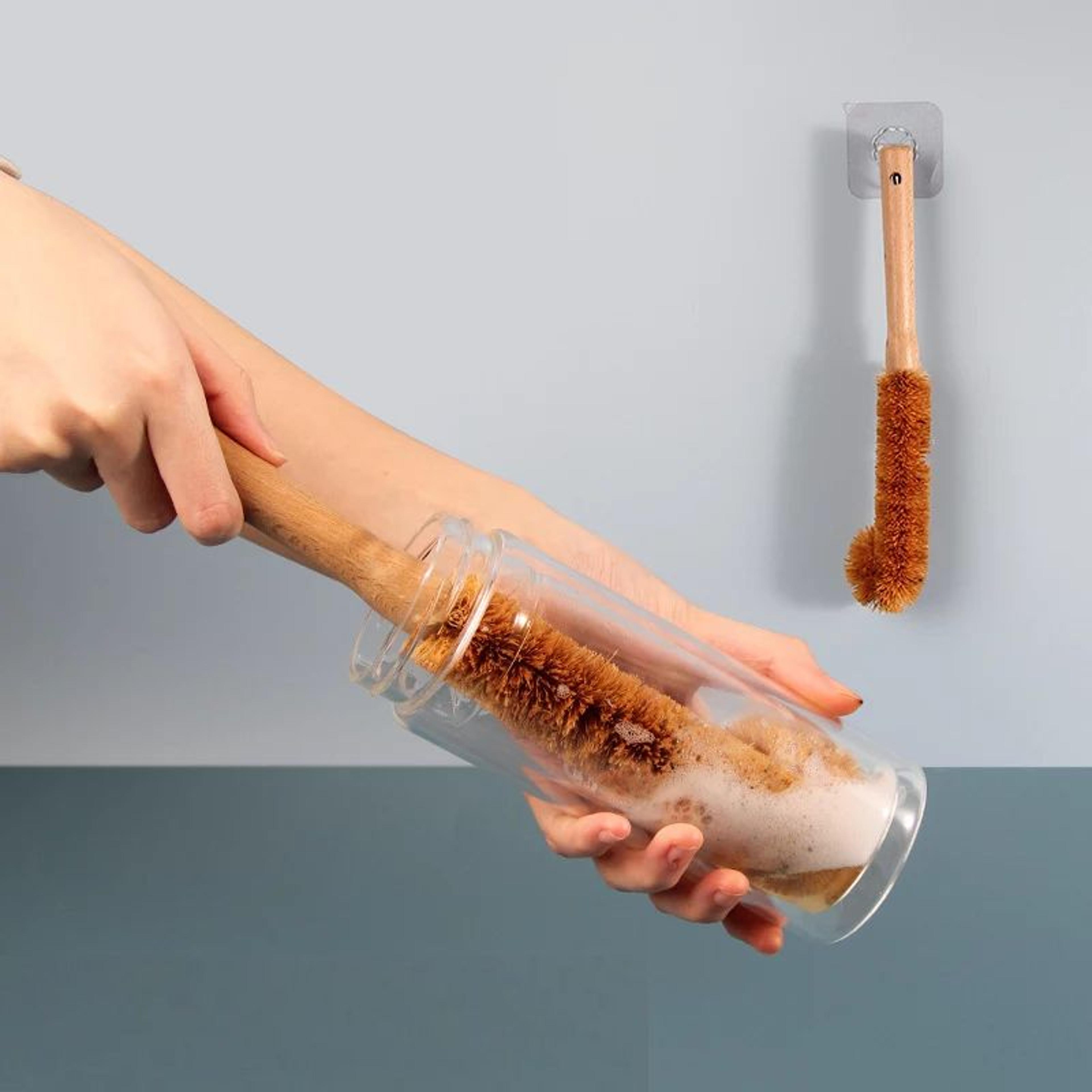 ecocoir kitchen scrub brush set for bottles, cups & dish cleaning brush tasks