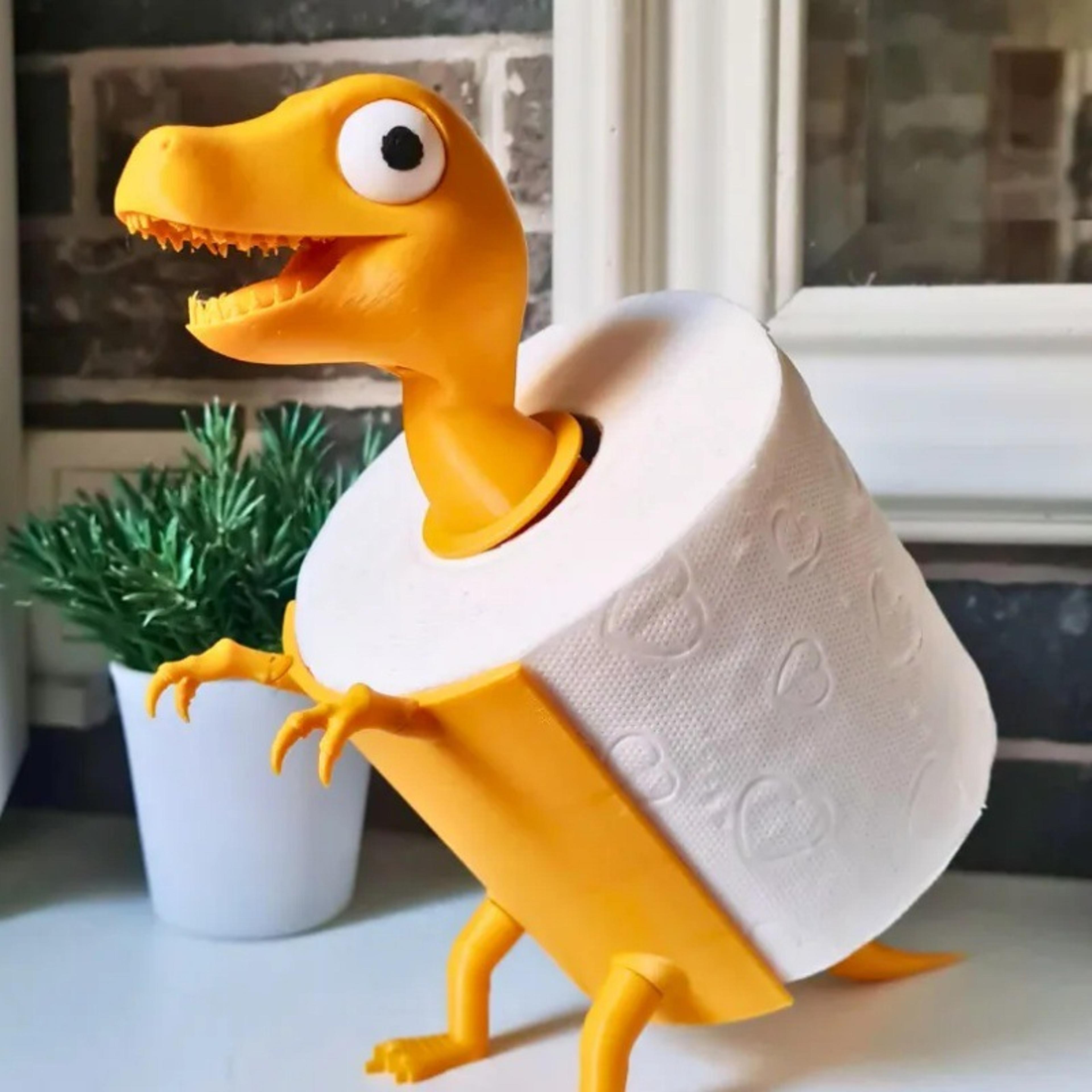 prehistoric t rex dinosaur toilet paper holder 3d printed bathroom accessory & quirky decor