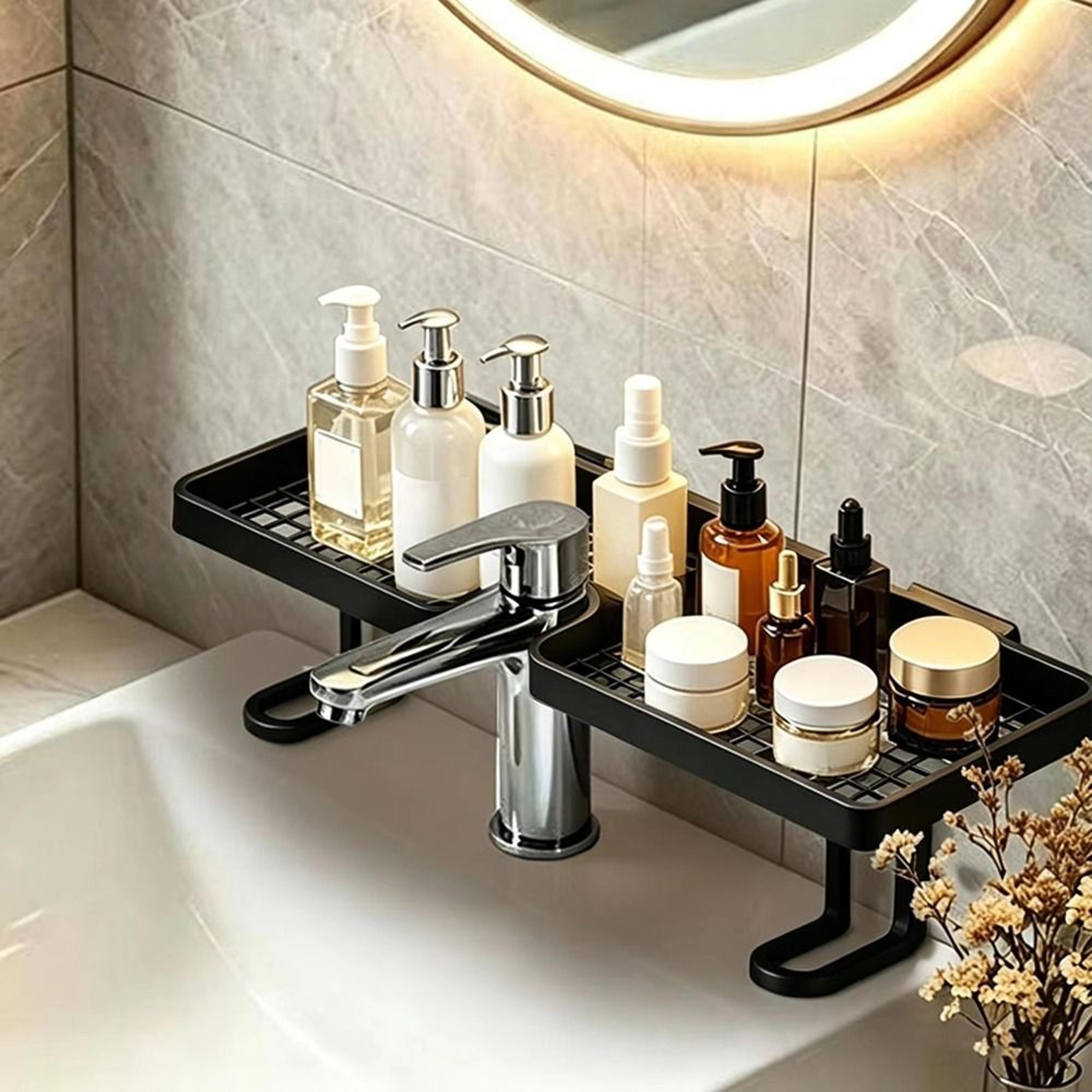 universal faucet storage rack no drill bathroom shelf with quick drainage storage & bathroom sink organizer