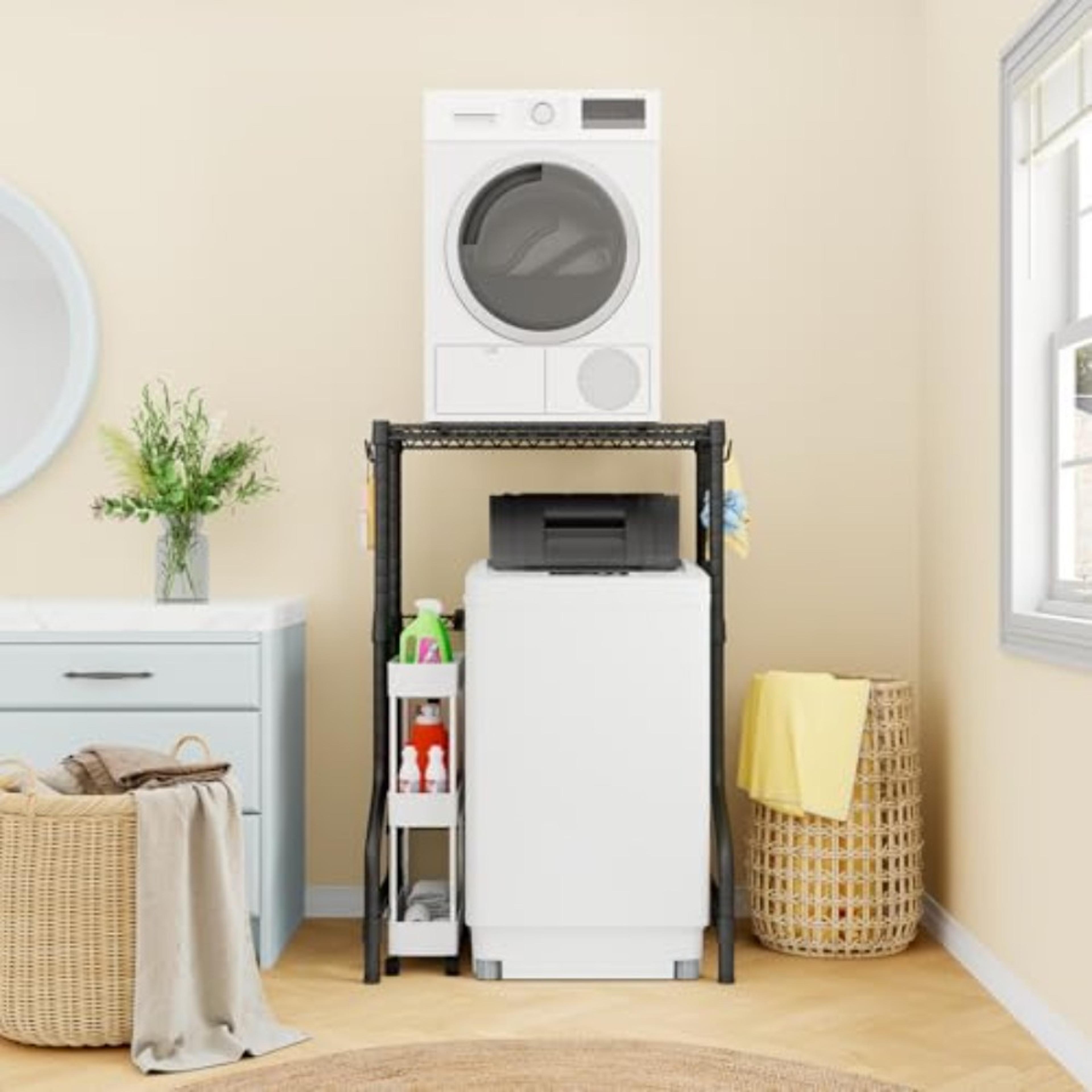 spacesaver pro washer dryer stacking rack with adjustable storage shelf for narrow laundry rooms