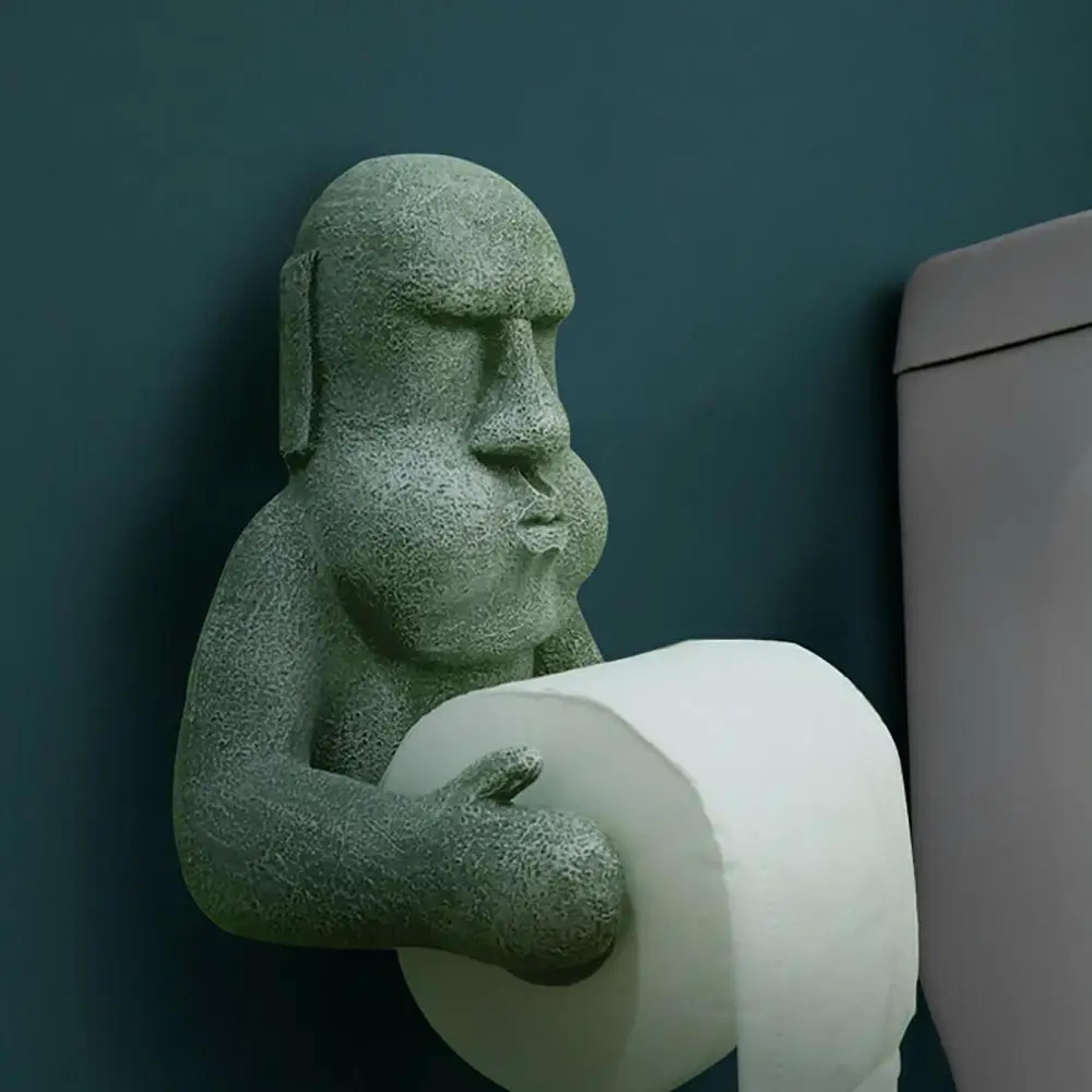 moai statue toilet paper holder wall mount decorative bathroom tissue storage shelf