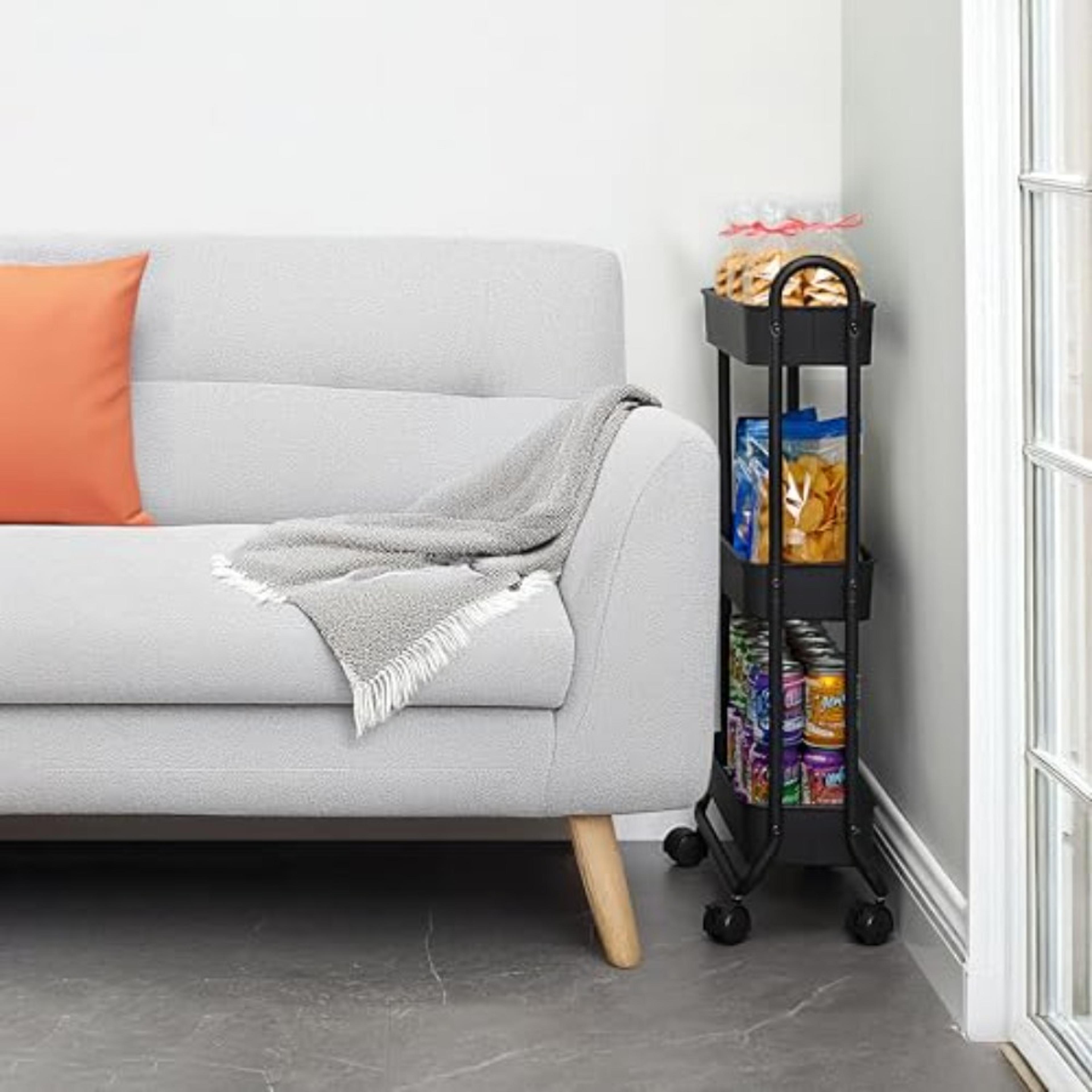 ultra slim 3 tier mobile storage cart bathroom & laundry organizer utility shelving