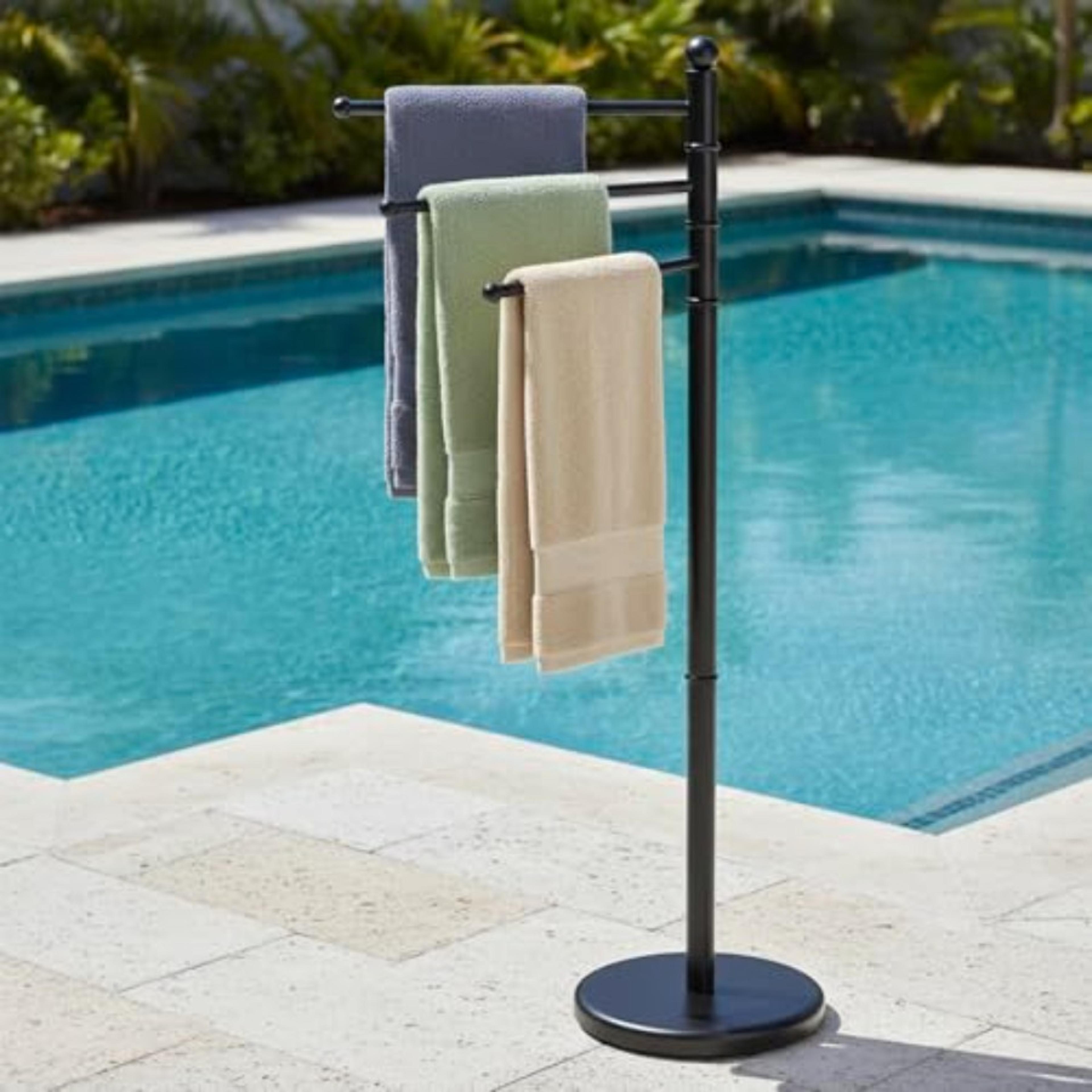 premium freestanding towel rack with 3 swivel arms adjustable bathroom towel stand