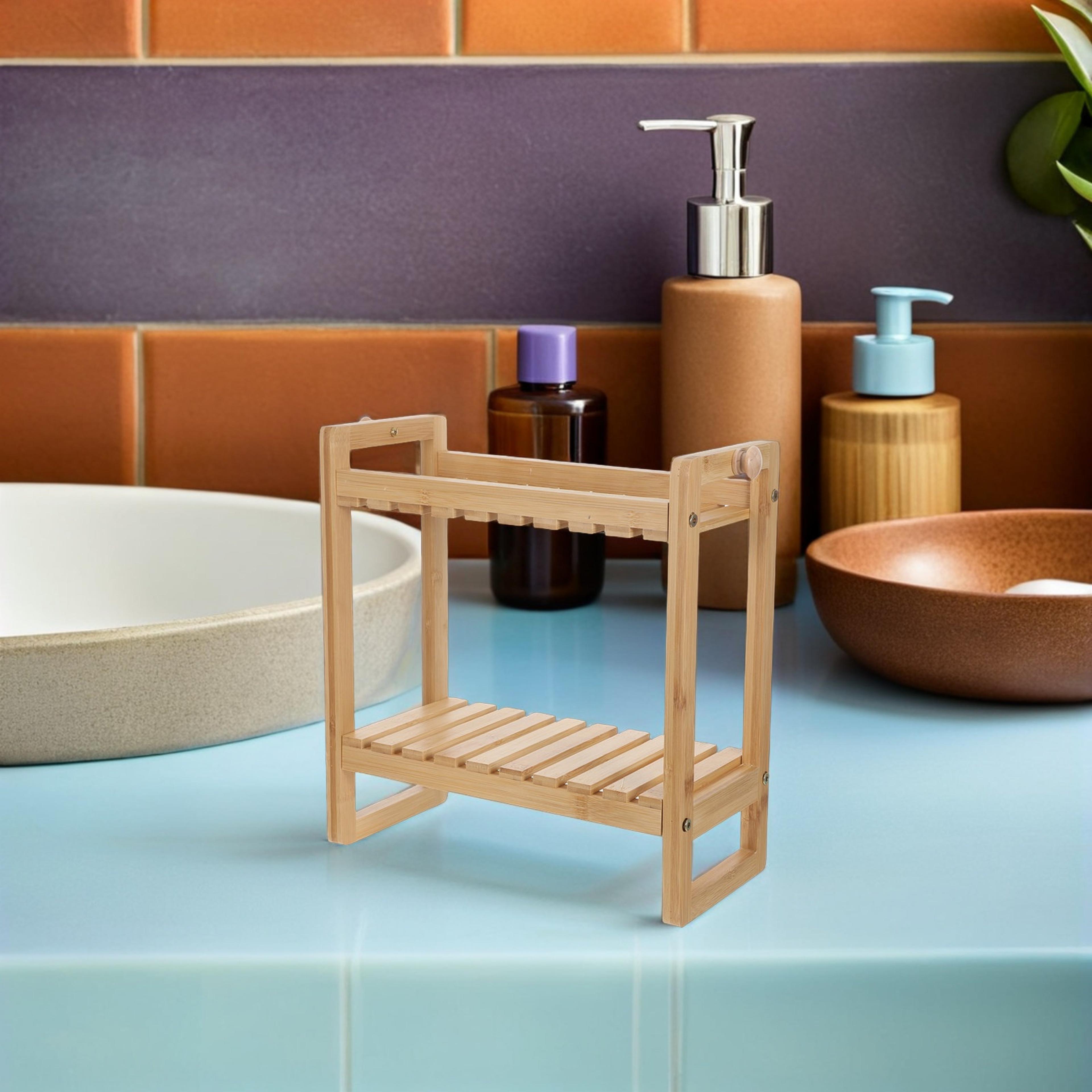 solid wood 3 tier bathroom storage shelf organizer for small spaces