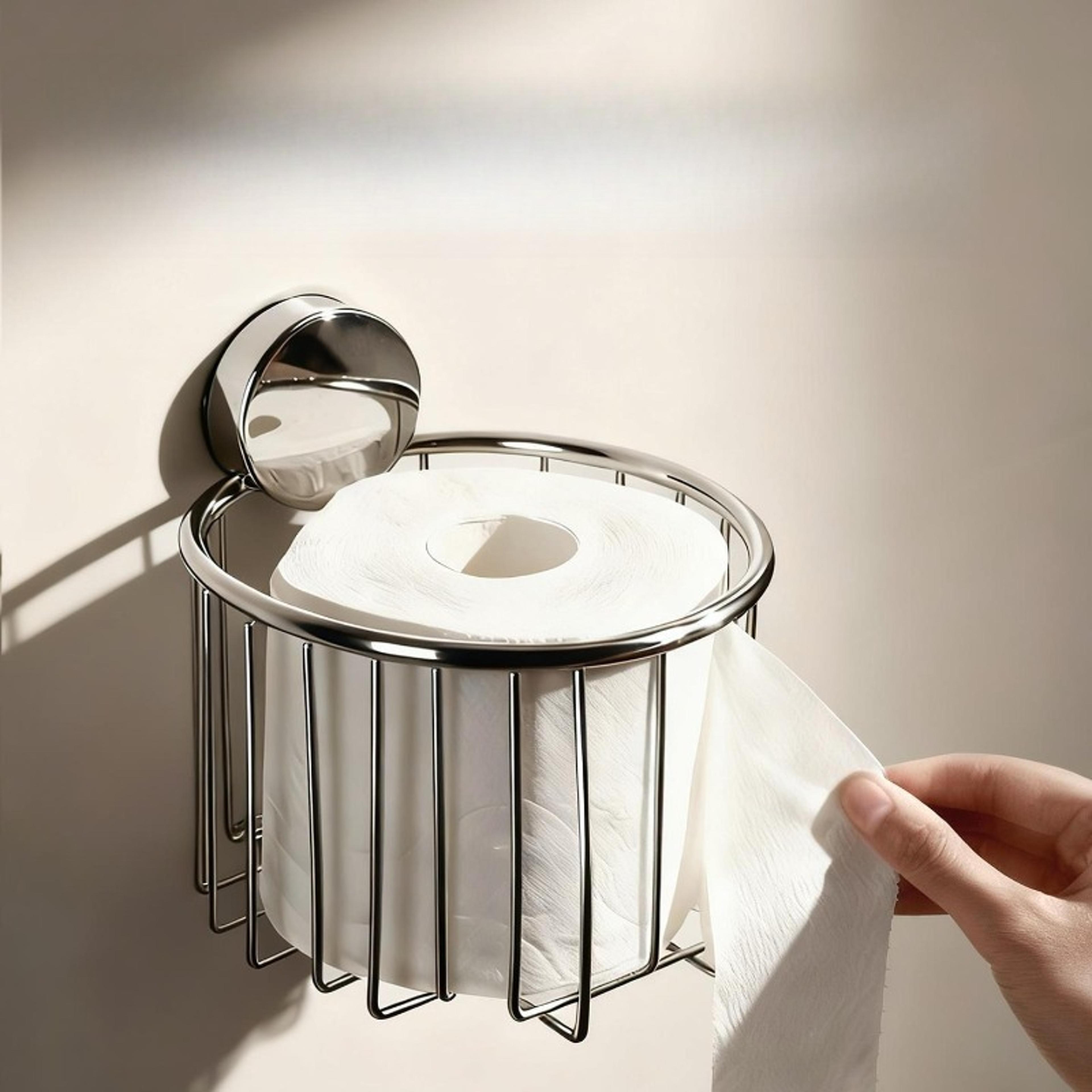 stainless steel suction cup toilet paper holder wall mount no drill bathroom tissue rack