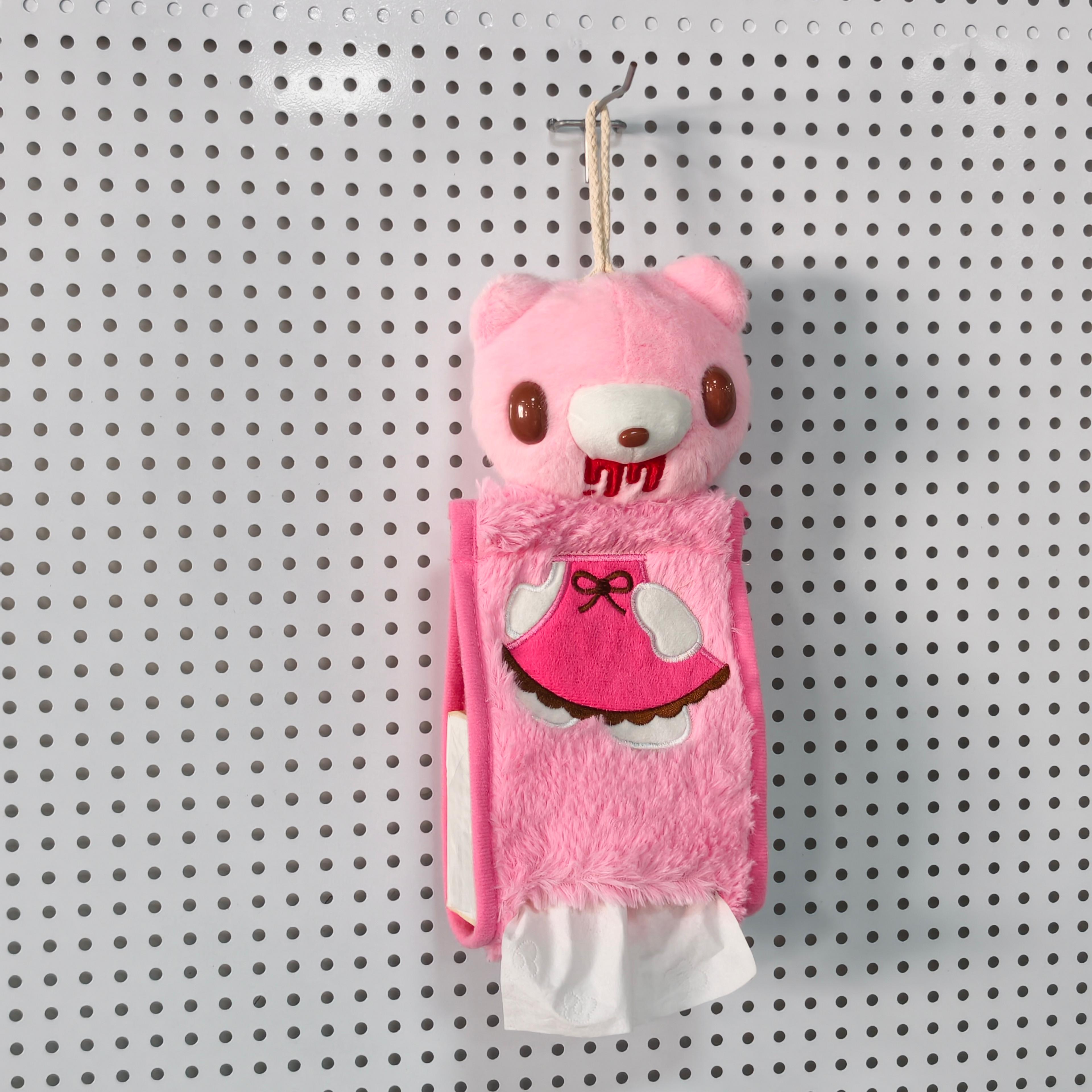 pink bear plush tissue holder cute hanging tissue box cover for bathroom decor