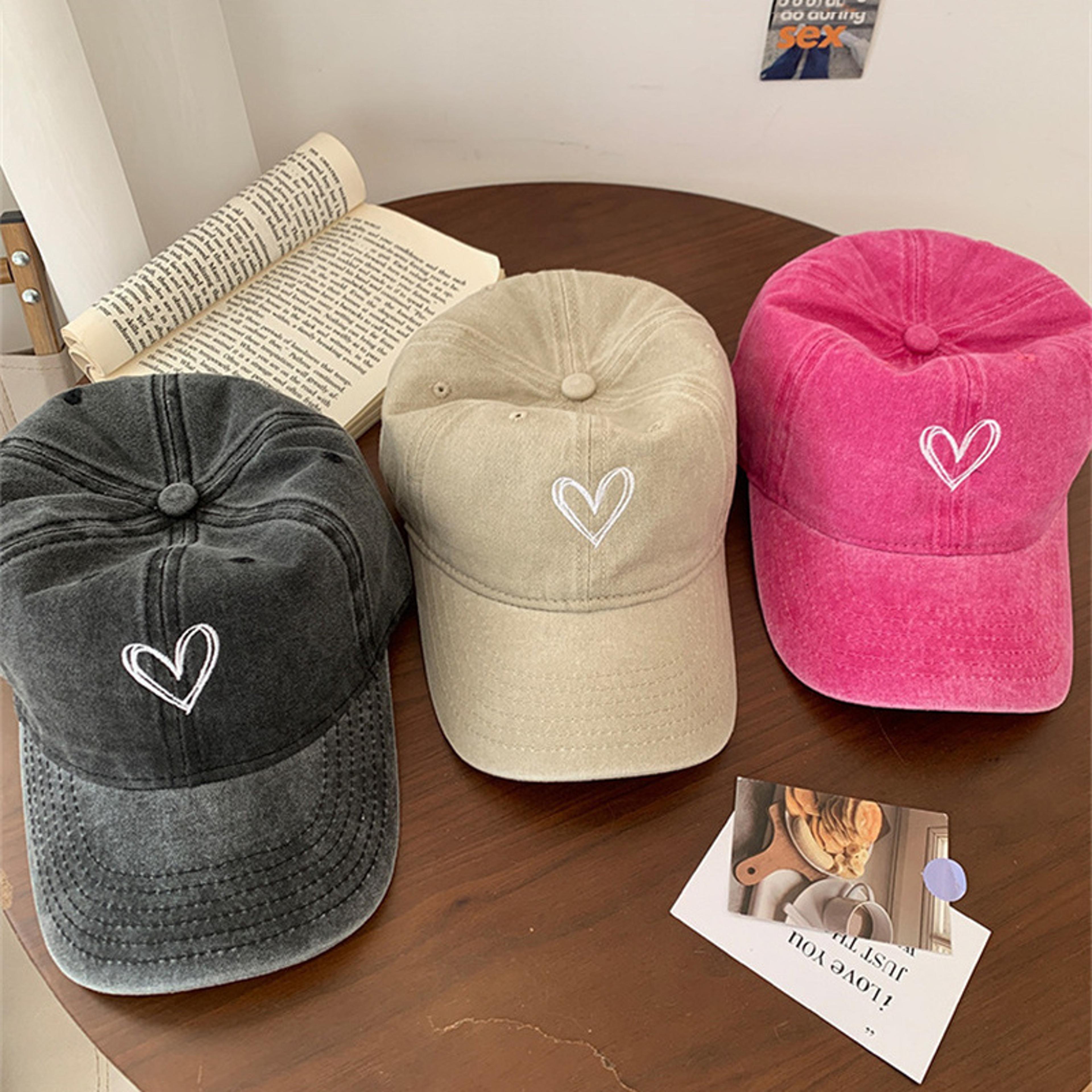 women denim baseball cap with embroidered heart casual y2k sun hat