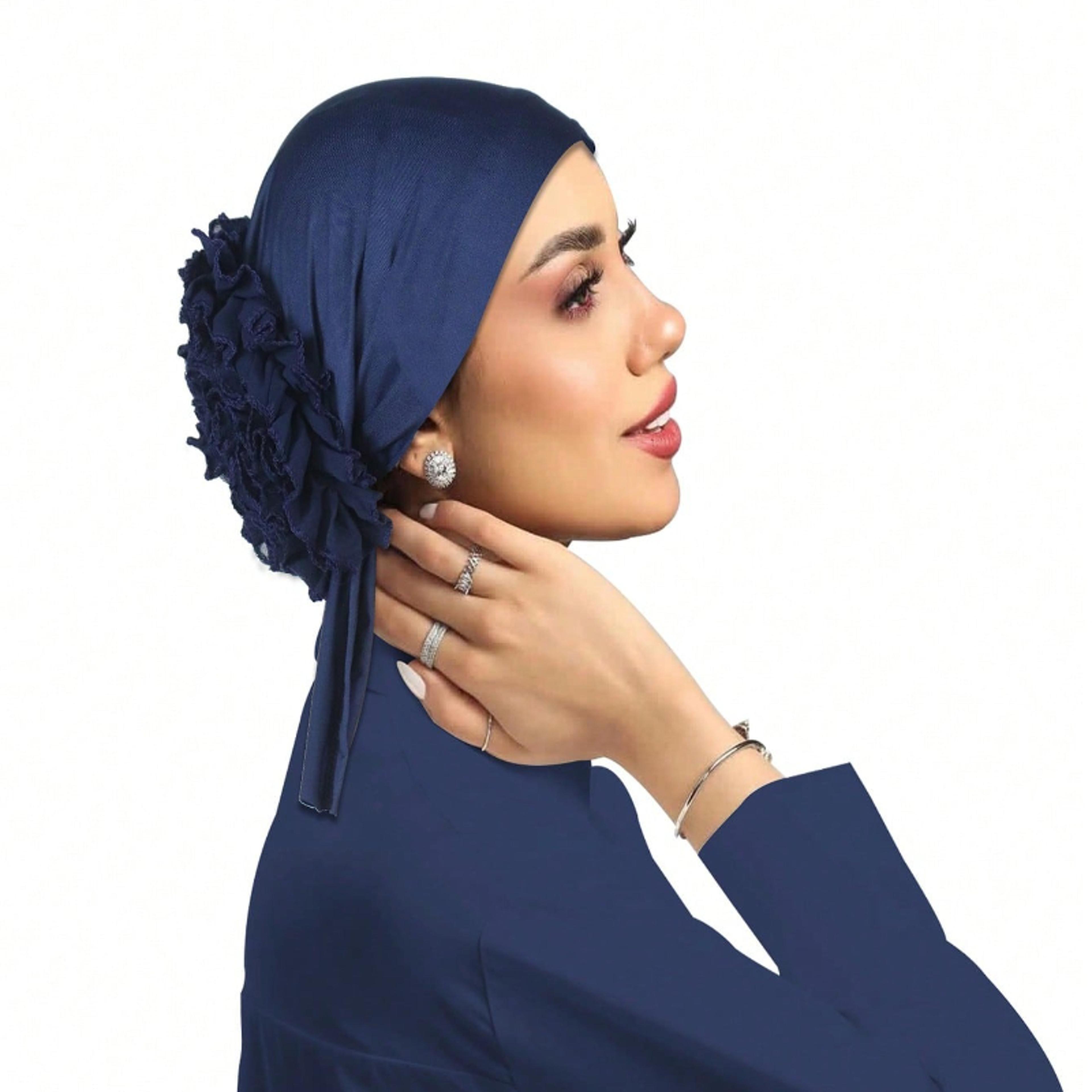elegant floral chiffon headscarf for women breathable elastic head wrap
