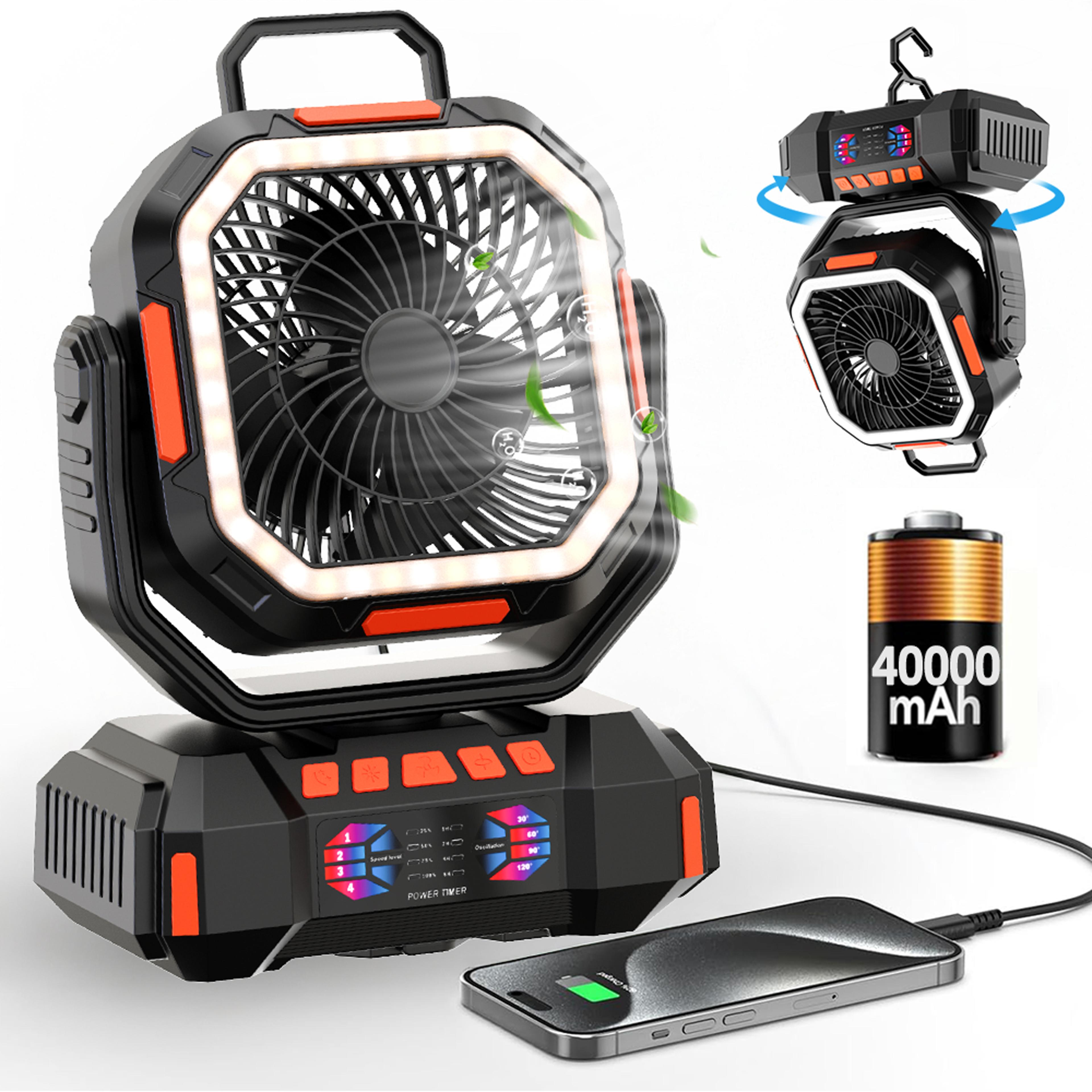 evercool portable camping fan with led lantern & power bank