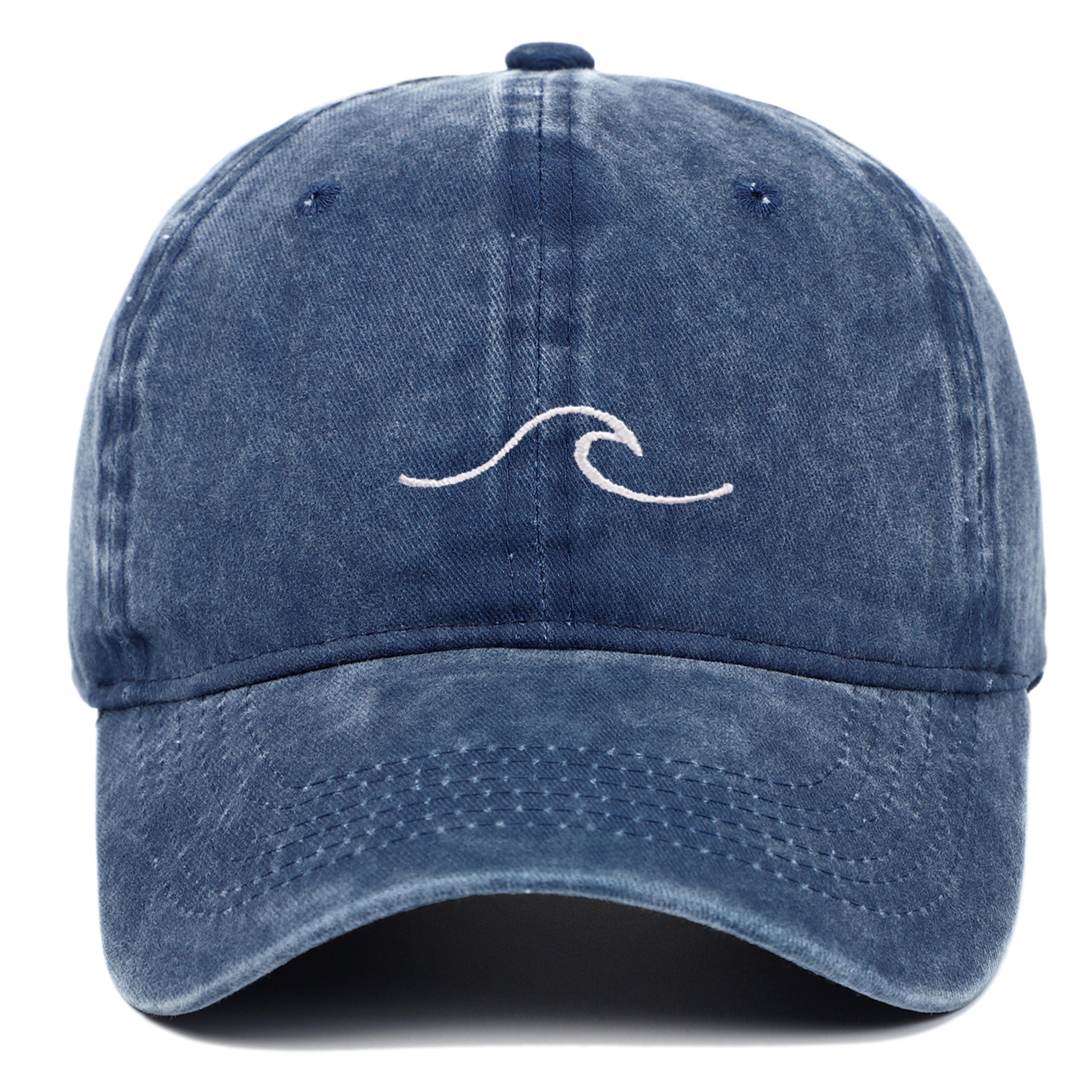 wave embroidered washed baseball cap retro unisex sun hat for travel & everyday wear