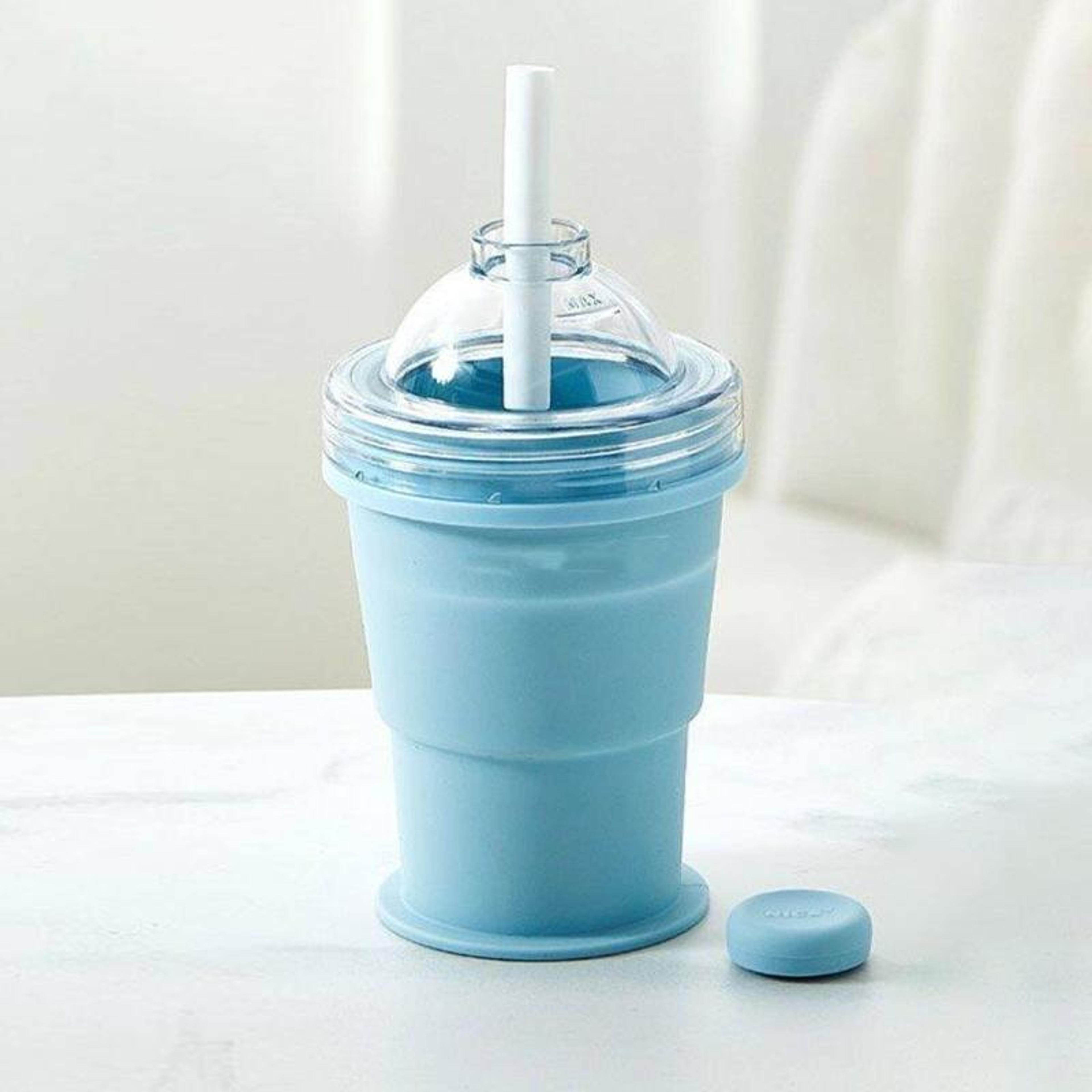 portable ice ball cup with straw foldable travel tumbler & silicone ice mold