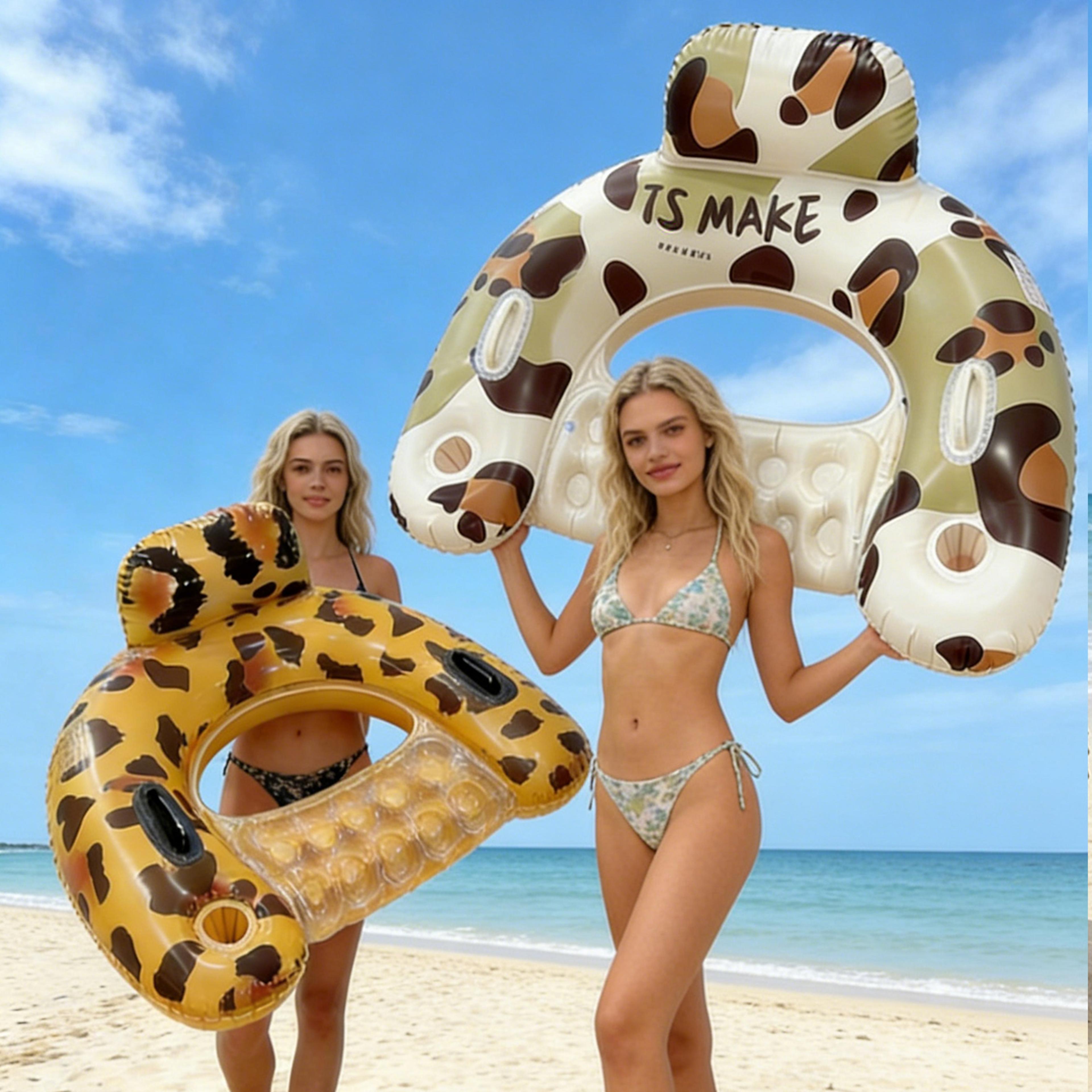 leopard print pool float chair with cup holder & water hammock lounger for summer relaxation