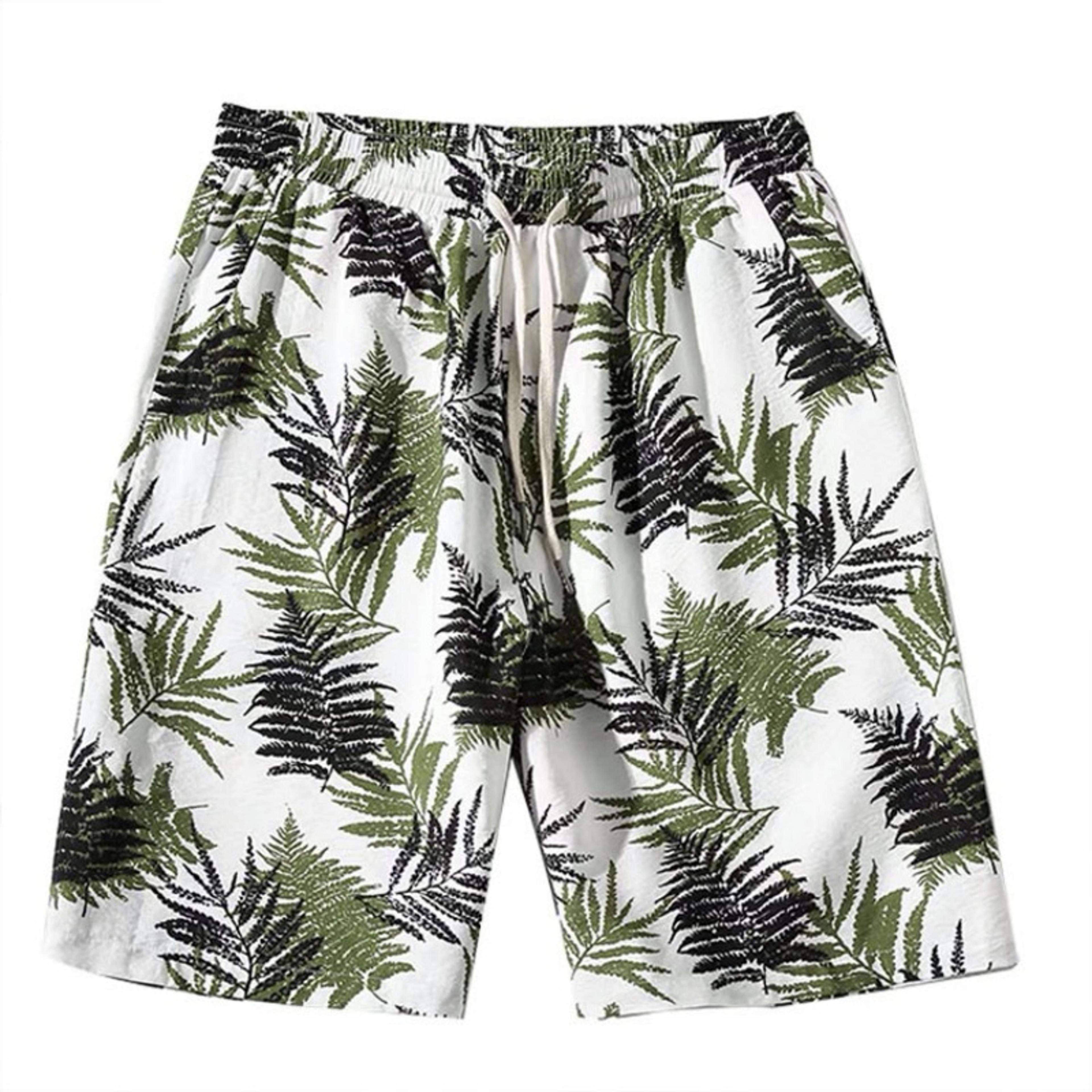 tropical leaf print mens beach swim shorts