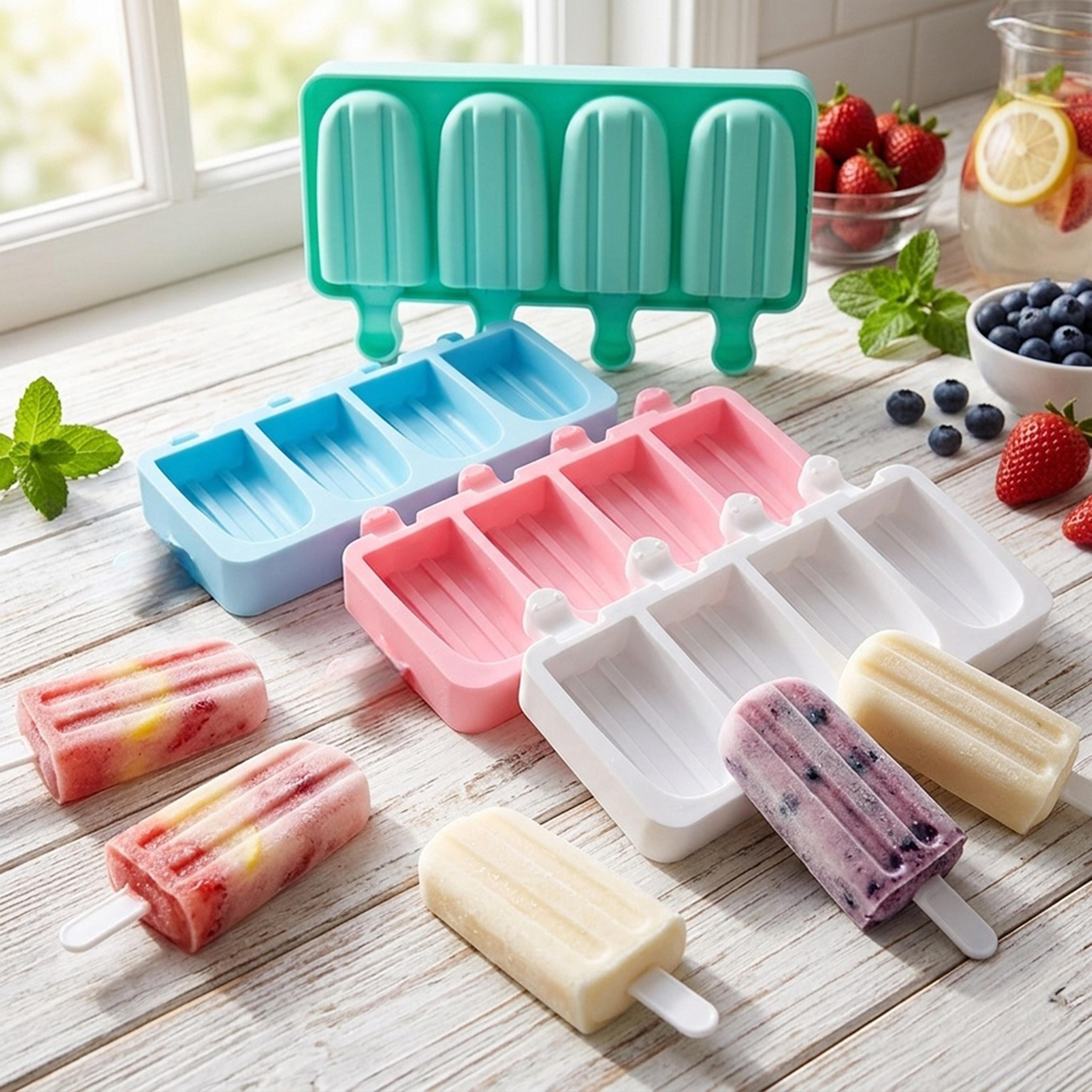 4 cavity silicone popsicle & ice cream mold set with ice cube trays