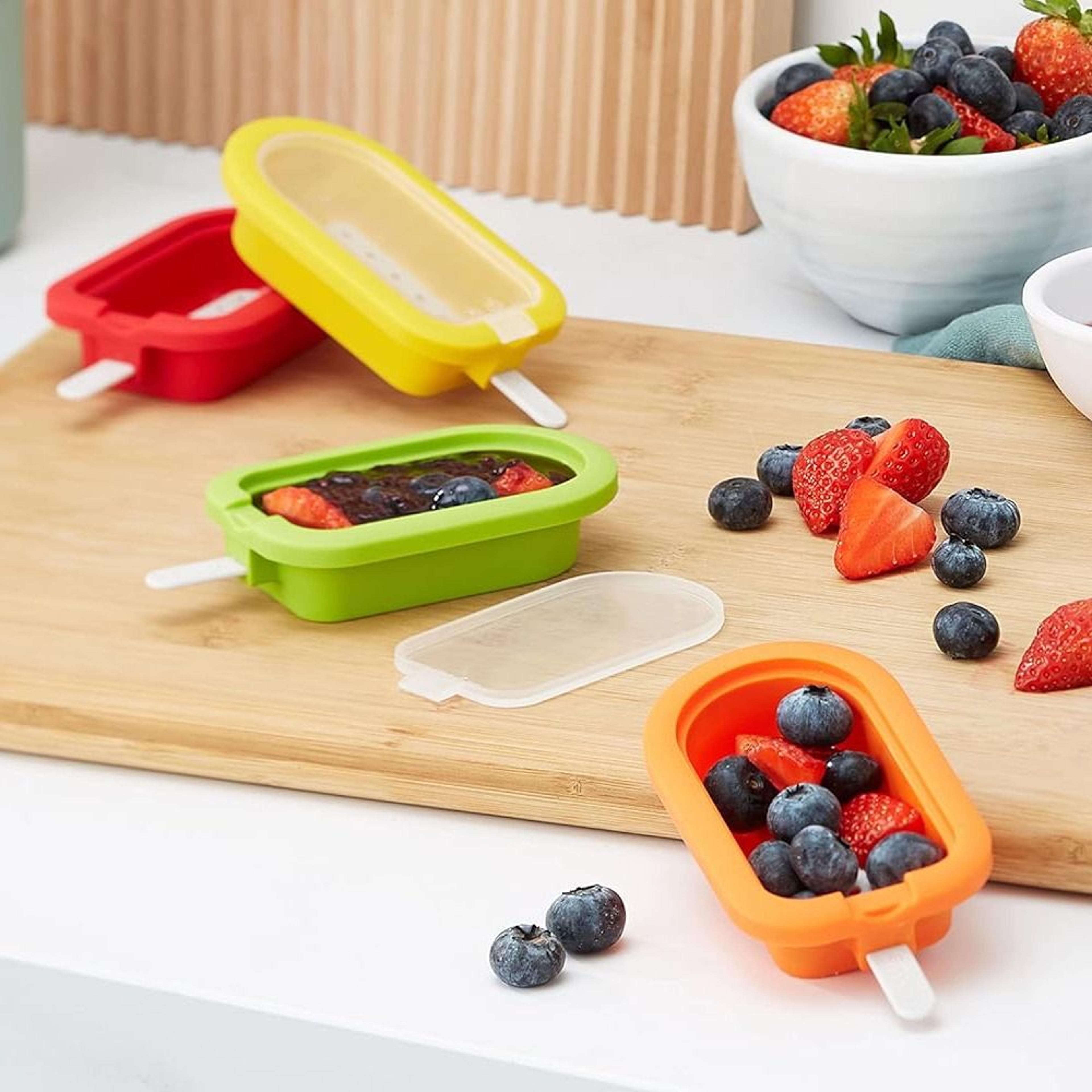 stackable silicone popsicle mold with lid & reusable sticks for homemade frozen treats