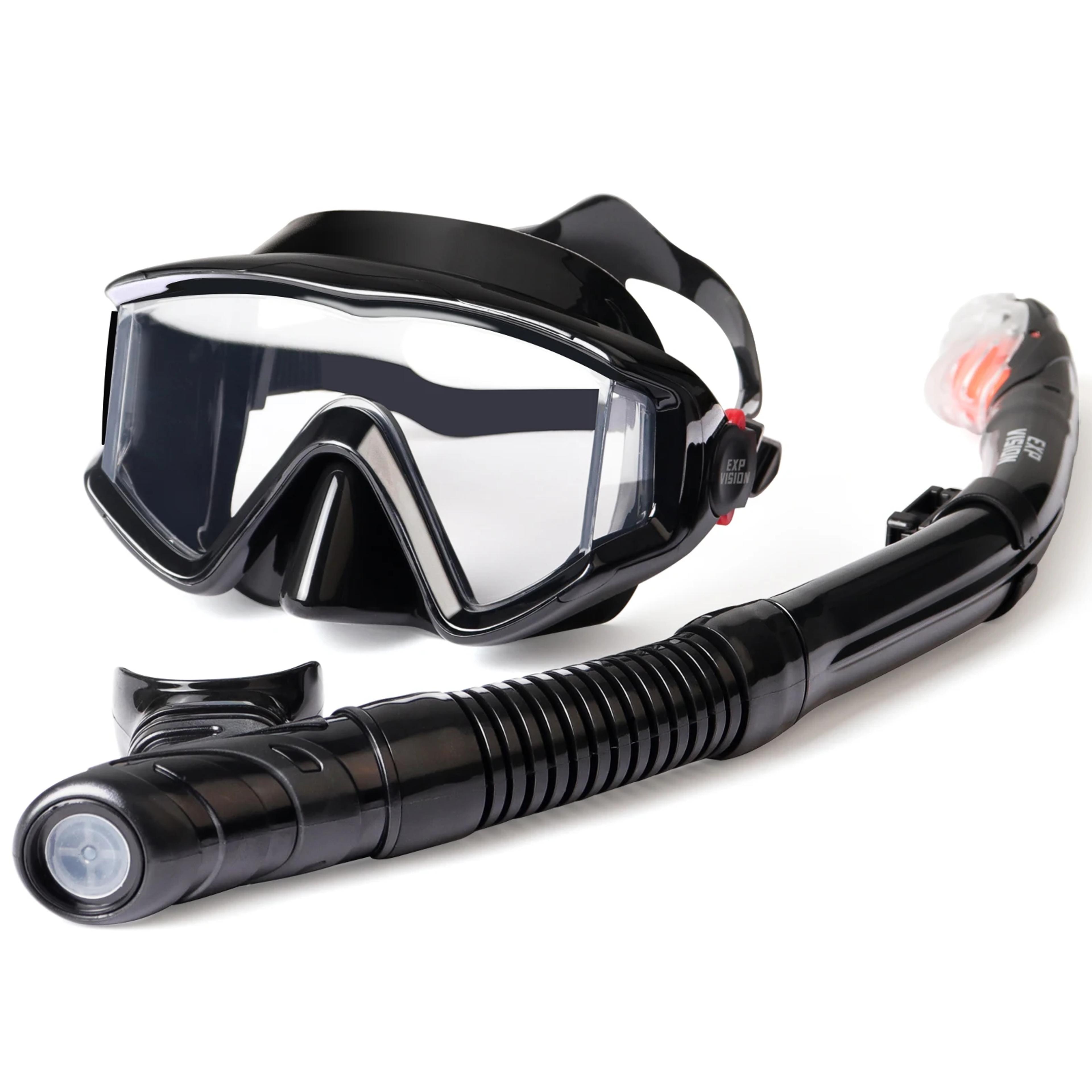 oceanview pro 3 window snorkel set with anti fog diving mask & dry top snorkel