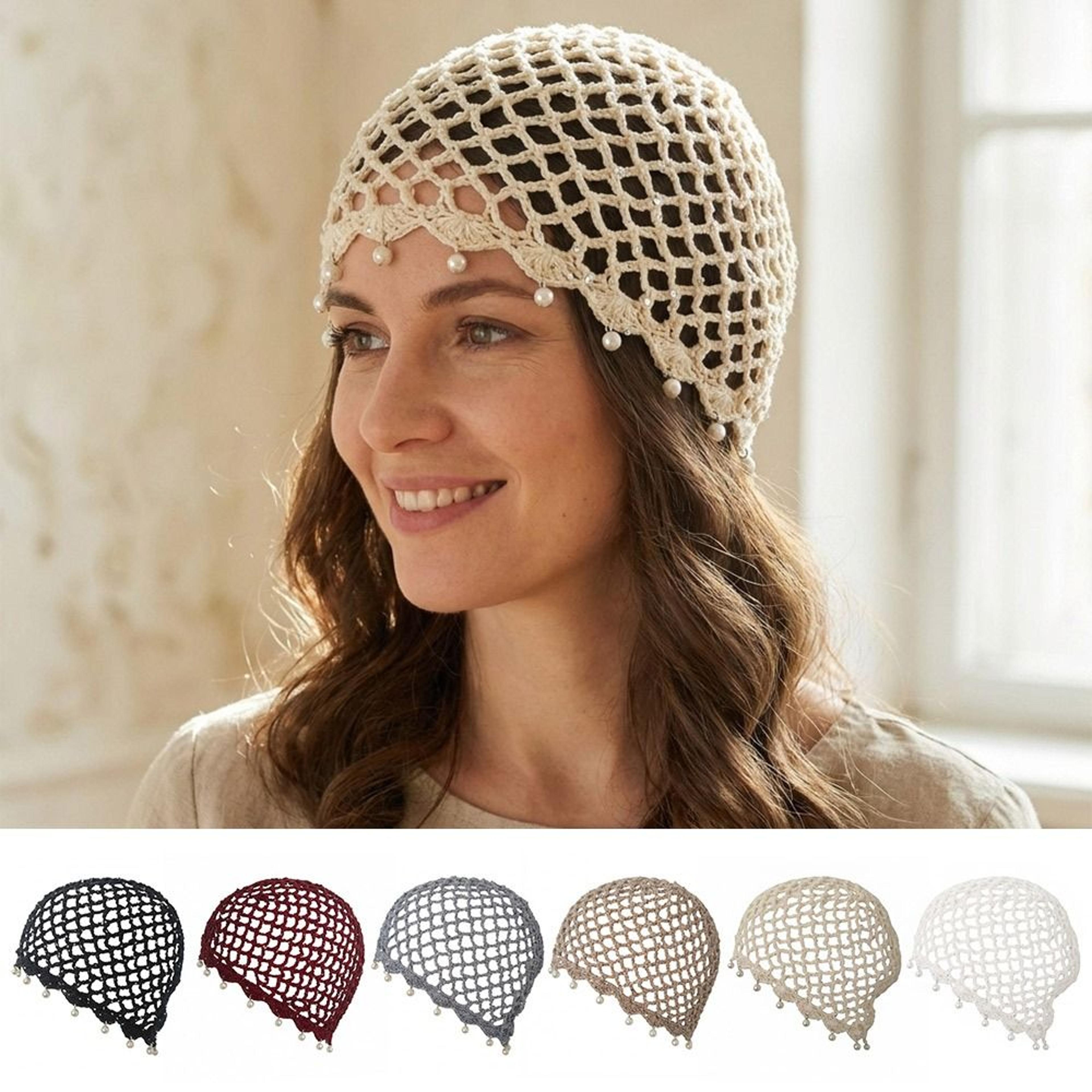 pearl fringe crochet beret summer hat for women breathable retro knit cap
