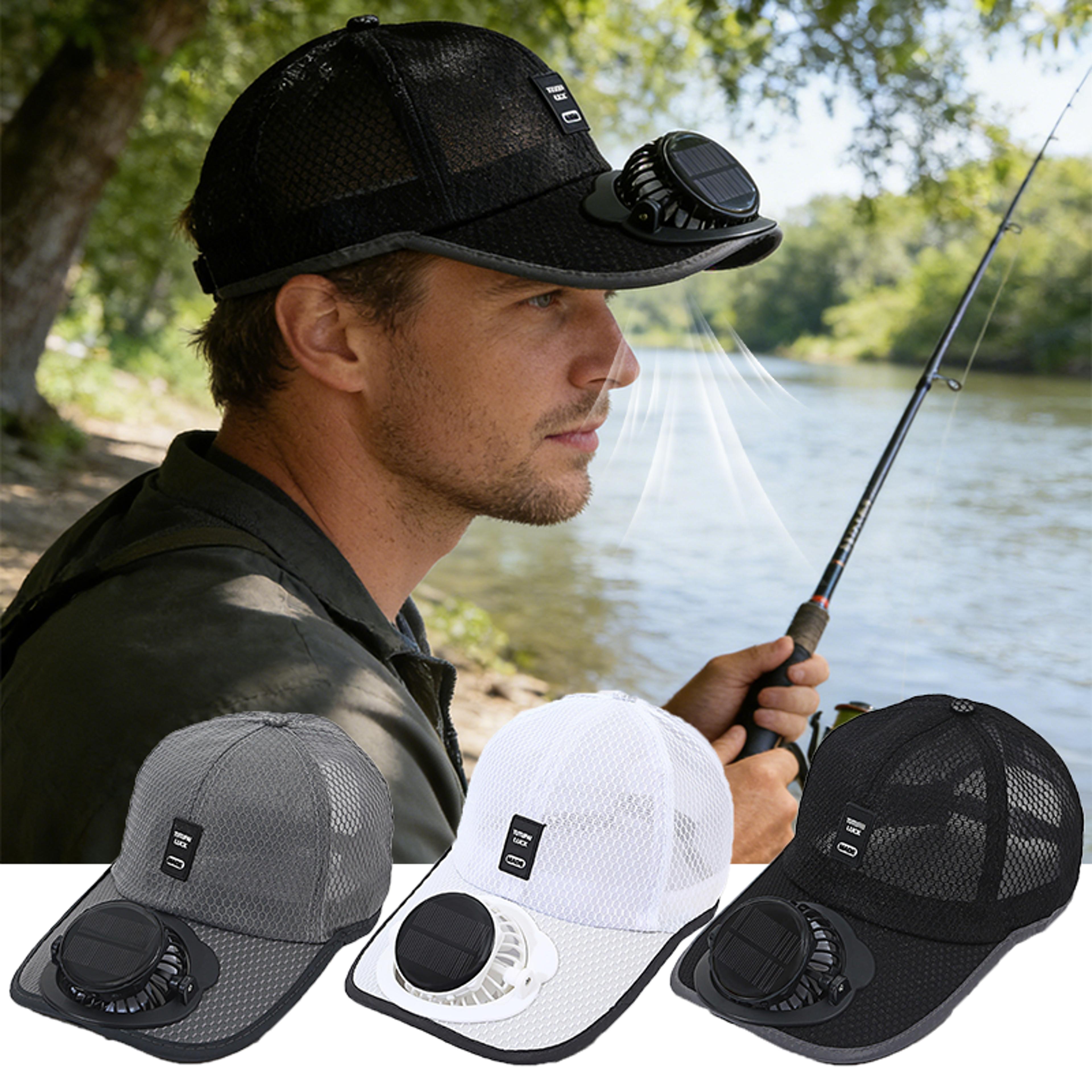 solar fan hat usb rechargeable cooling baseball cap with uv protection for hiking, fishing & outdoor sports