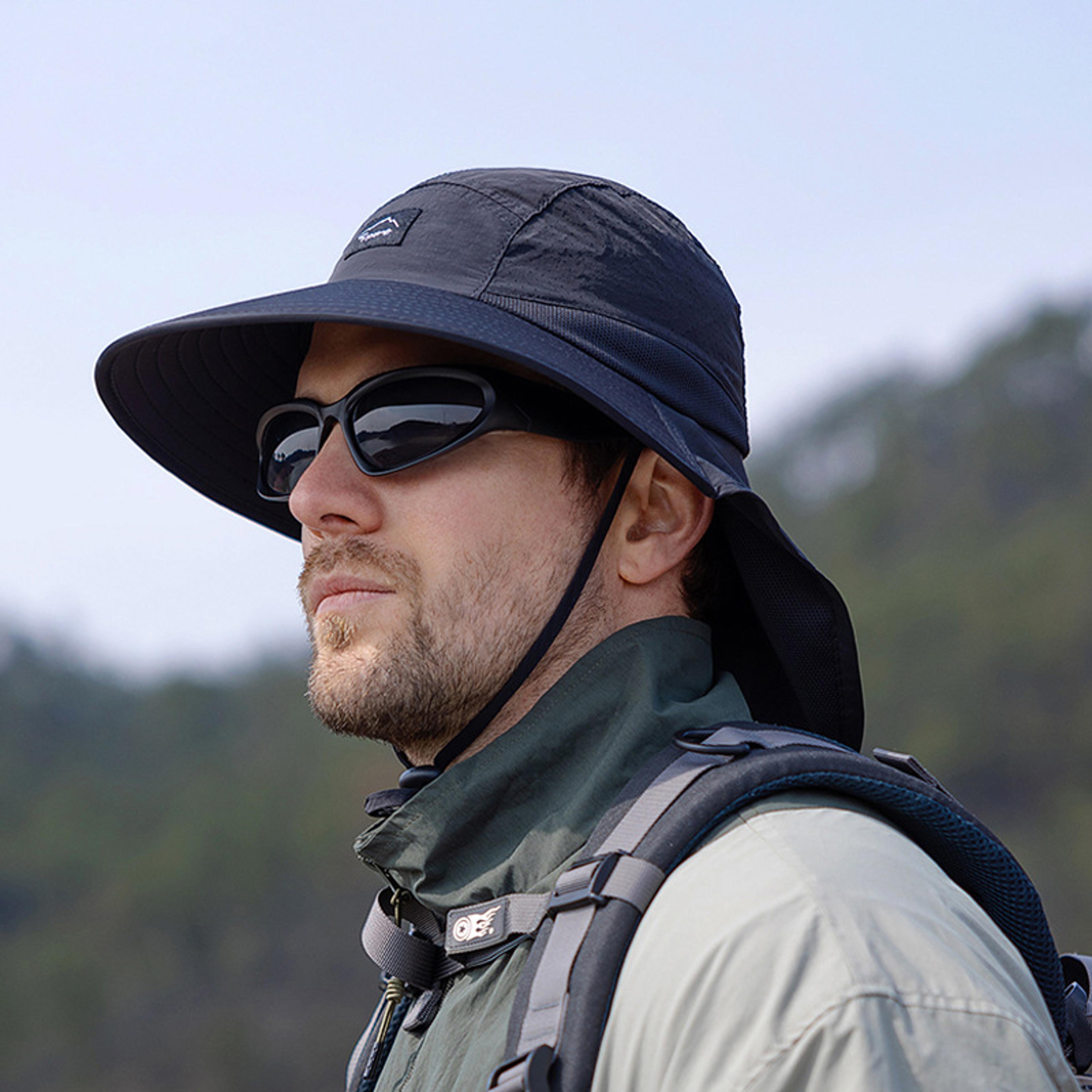 sunshield wide brim bucket hat with neck flap for hiking, fishing & uv protection