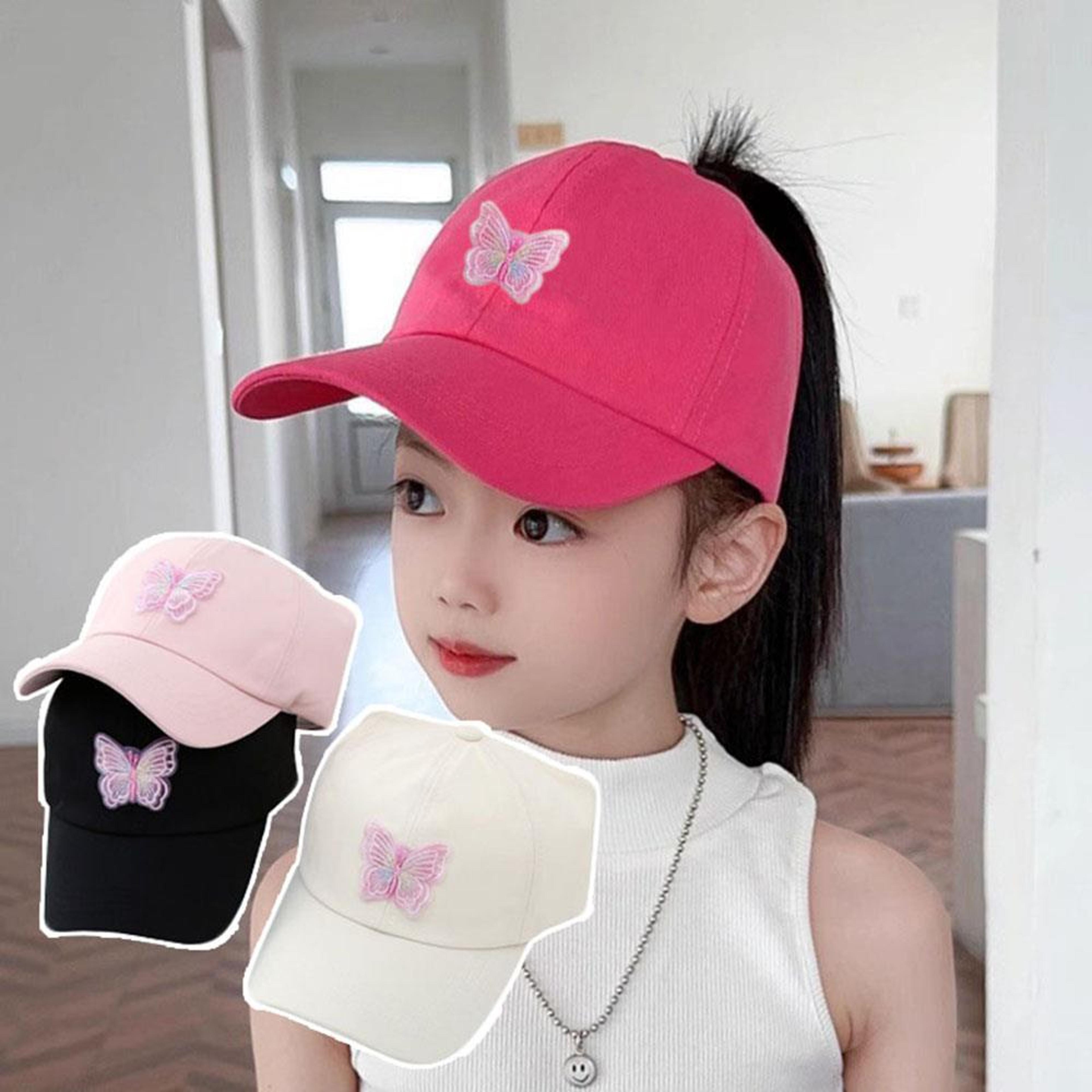 kids baseball cap with ponytail opening uv protection butterfly sun hat