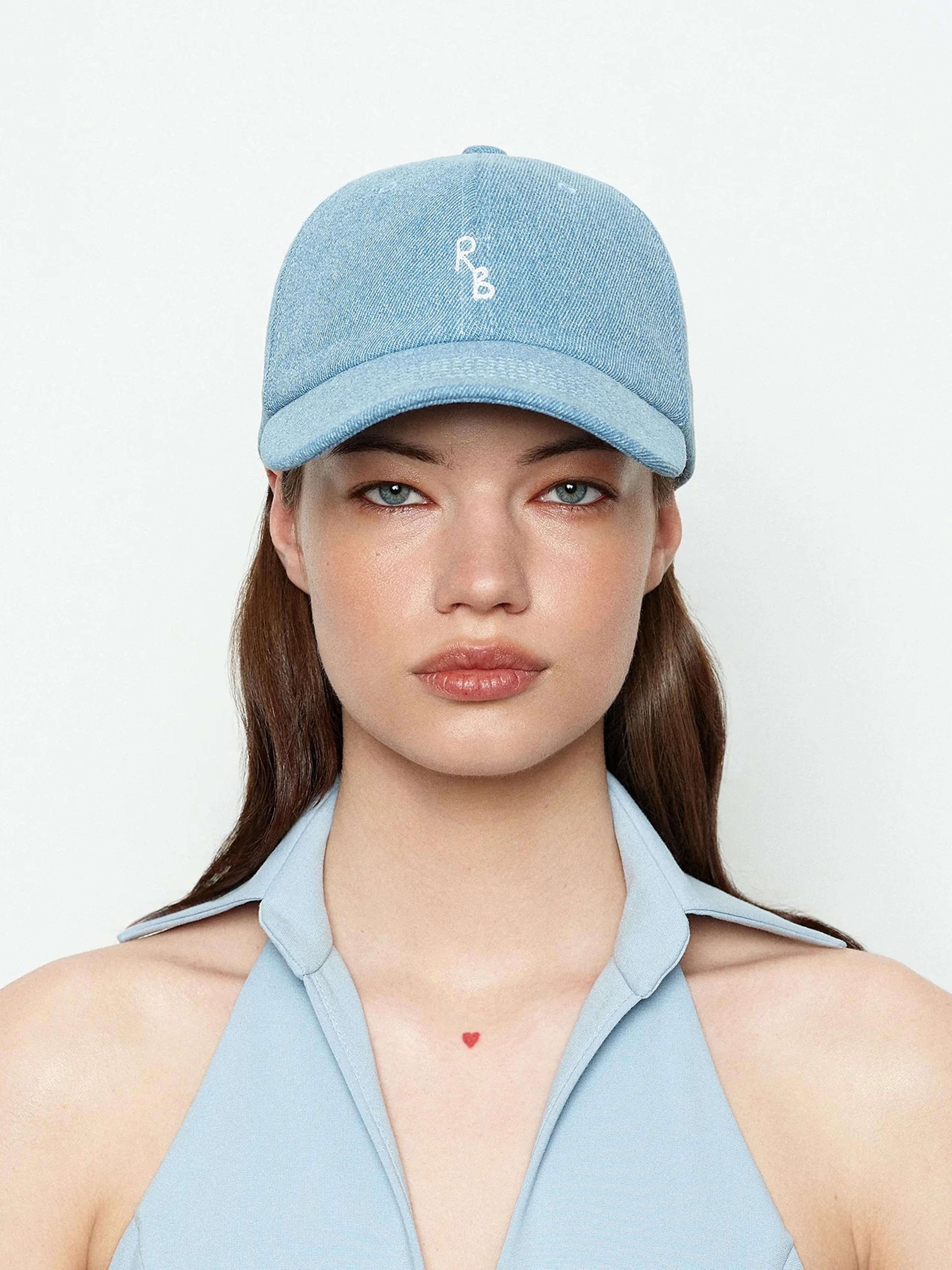 vintage washed denim baseball cap with embroidered letter design & adjustable velcro strap